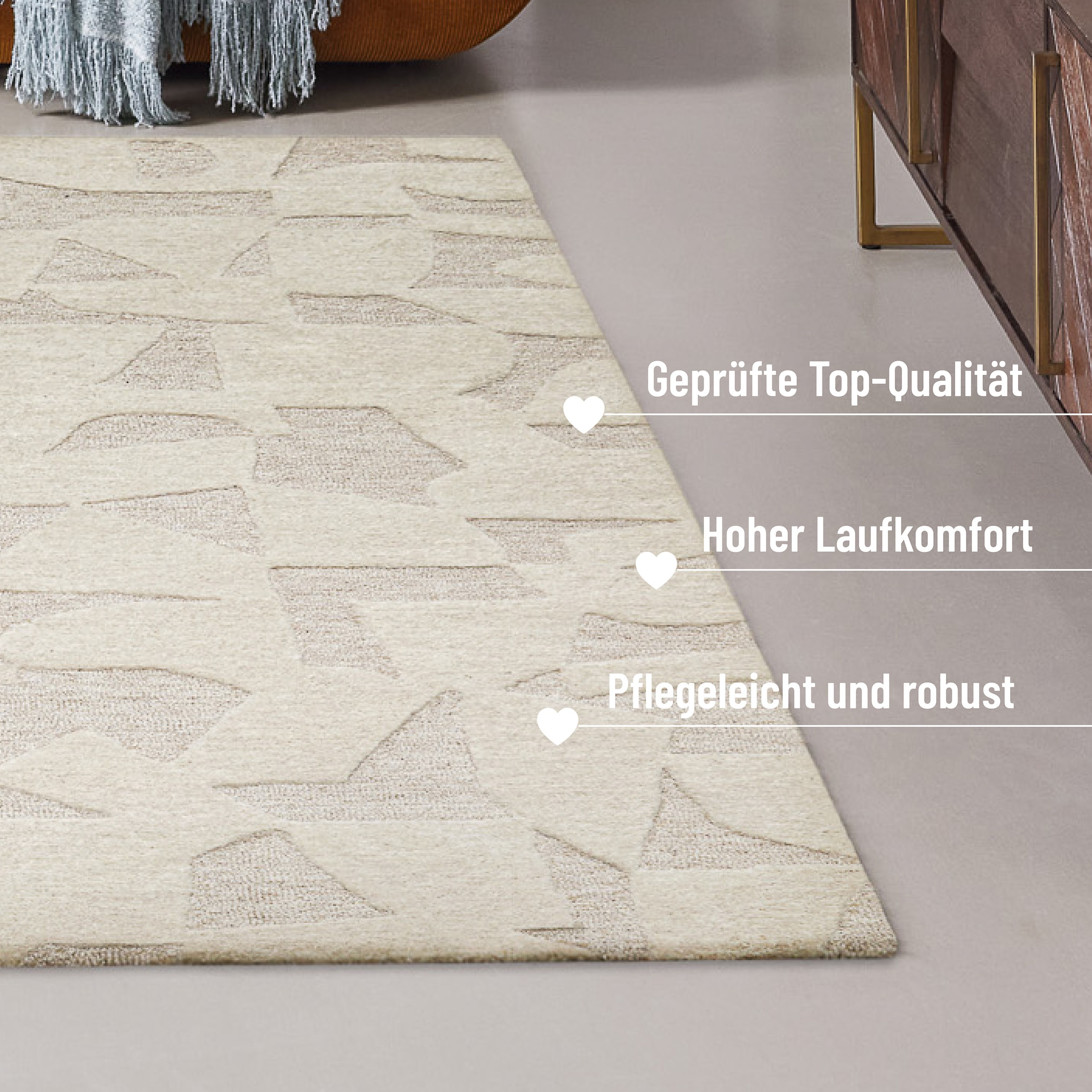 Wecon home Teppich »Ocean State«, rechteckig, 10 mm Höhe, handgefertigt, gemustert, pflegeleicht, Wolle, Wohnzimmer, Esszimmer