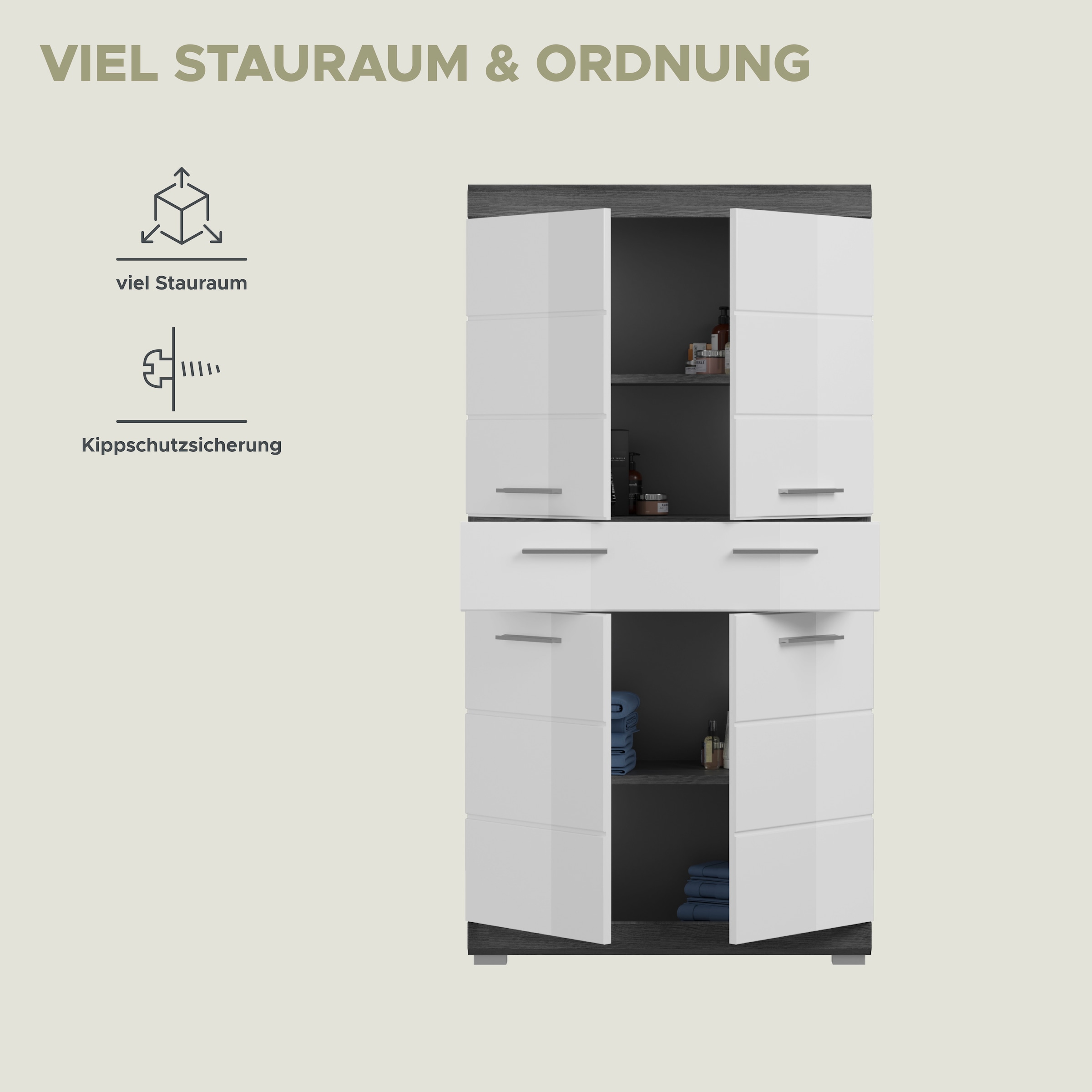 INOSIGN Midischrank »Siena, Breite 74cm, 4 Türen, 1 Schubkasten, 4 Fächer, MDF-Front«, in verschiedenen Farben erhältlich, Badmöbel, Badschrank, Schrank, Bad