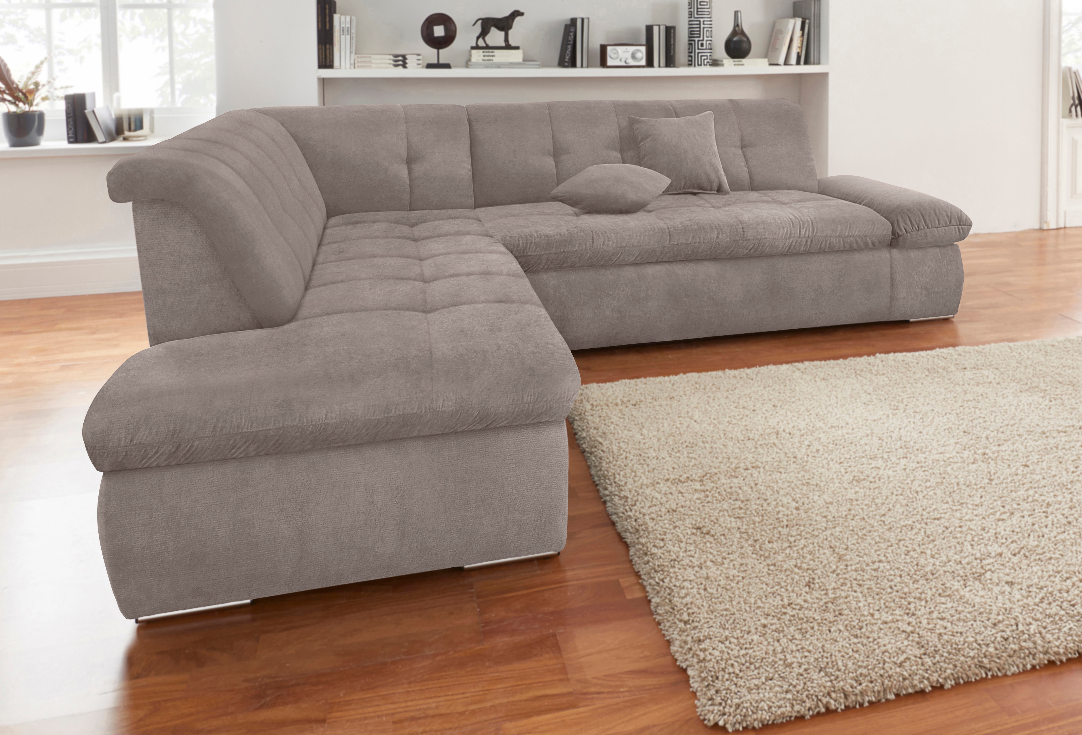 DOMO collection Ecksofa "MORIC Massiv - Belastbar bis 140 kgxSitz, hochwertig & komfortabel" XXL, L-Form, inkl. Zierkissen