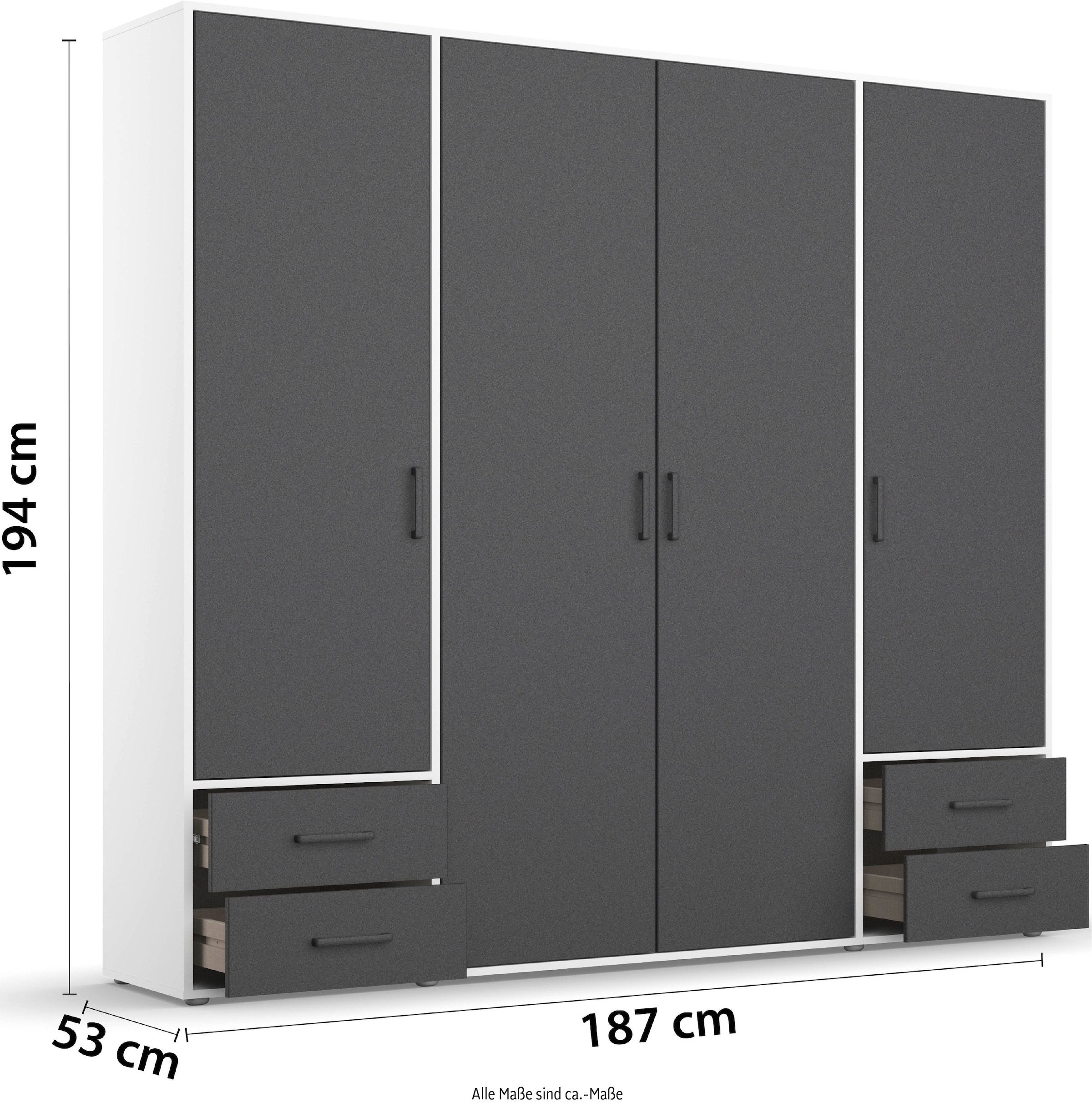 rauch Drehtürenschrank »Voyager, Kleiderschrank mit Außenschubkästen, Garderobe«, (in 3 verschiedenen Ausstattungen BASIC/CLASSIC/PREMIUM), Made in Germany