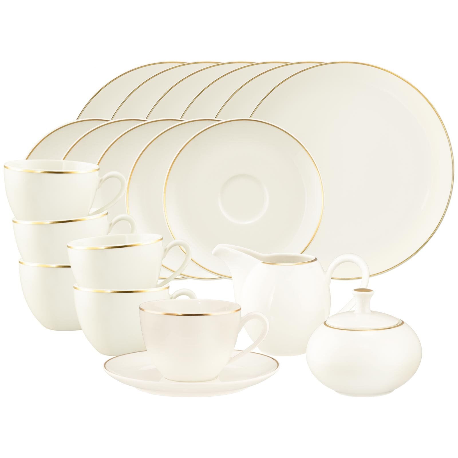 Seltmann Weiden Geschirr-Set "Kaffeeservice Savona Goldlinie 20er Set creme-gold" Spülmaschinenfest, Mikrowellensicher, Ofenfest
