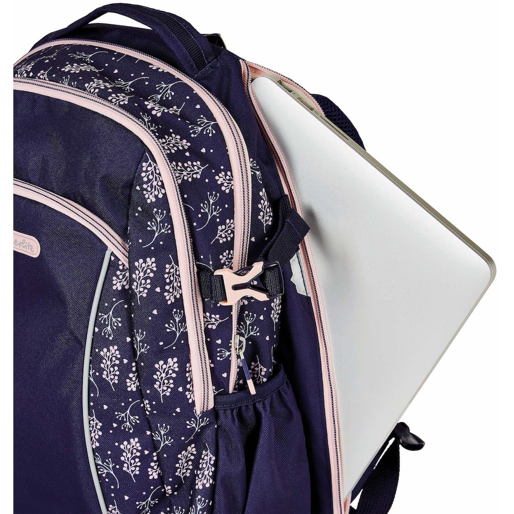 Herlitz Schulrucksack »Ultimate, Blossom«, Floureszierende Flächen-reflektierende Streifen auf den Schultergurten