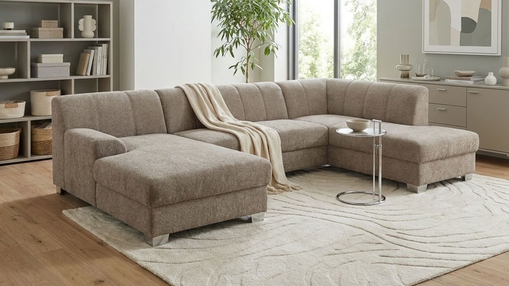 OTTO home "Lolland 296 x 195 cm, modern, mit Steppungen, mittelfester Sitz" U-Form, aus Pet Friendly Bezug