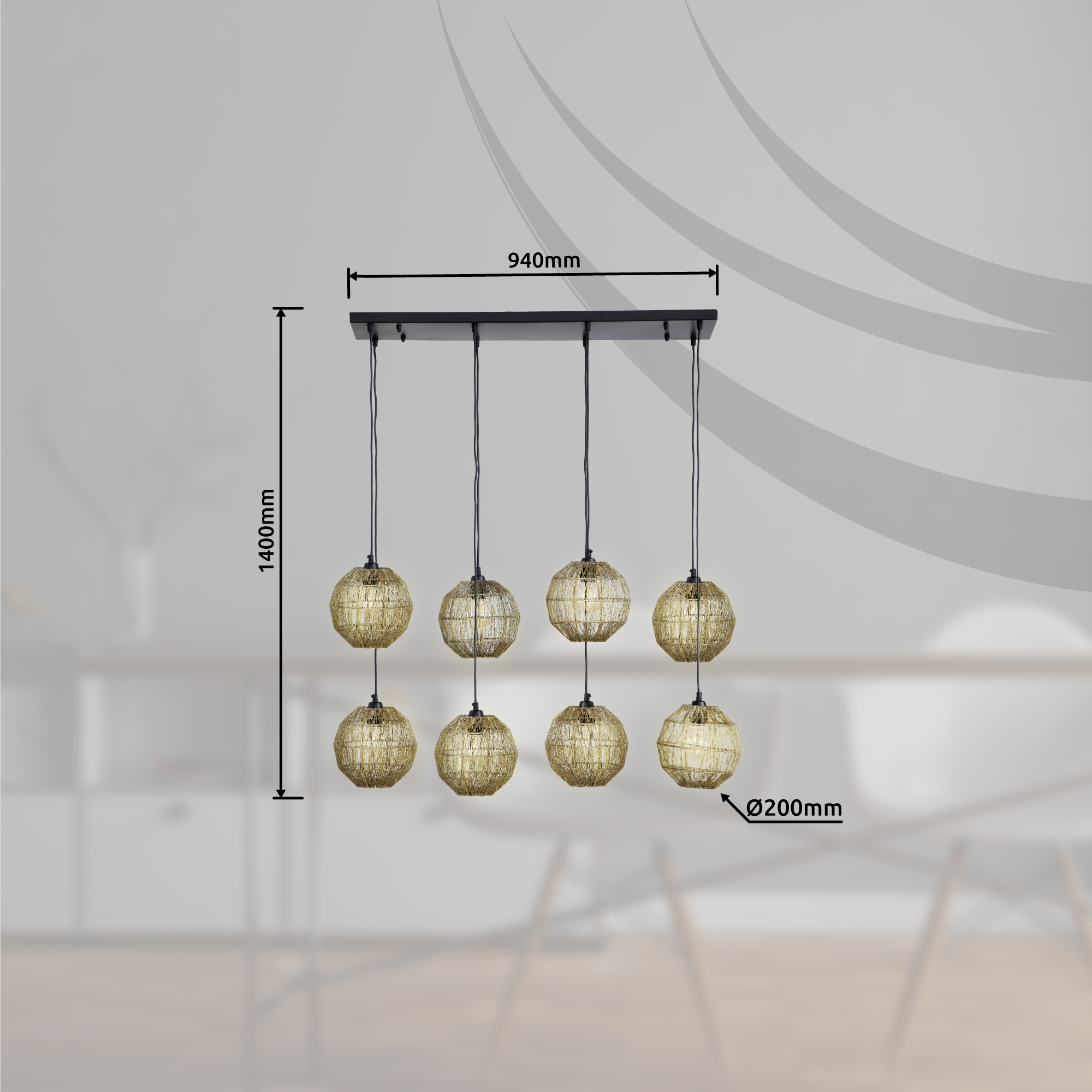 GLOBO LIGHTING Hängeleuchte »HERMI II«, Leuchtmittel E27 | ohne Leuchtmittel, Pendelleuchte / Wohnbereich / altmessing / Metallgeflecht / Kugeln
