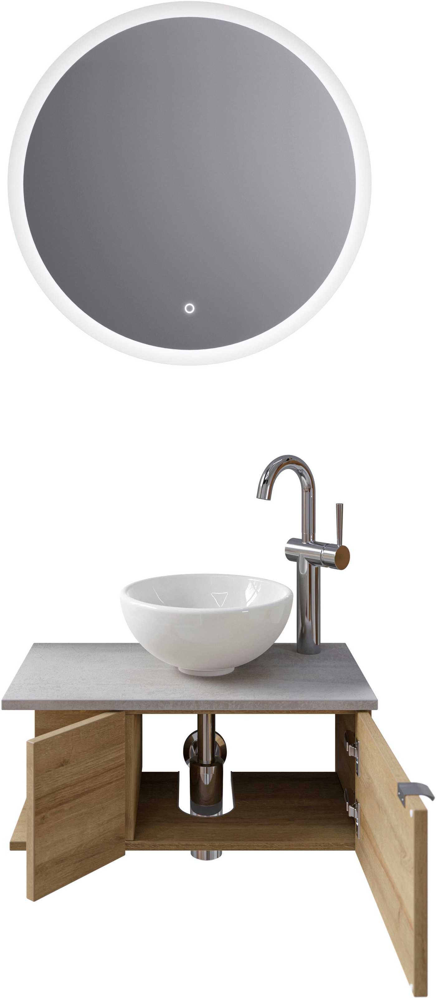 Saphir Badmöbel-Set »Serie 6915«, (4 St.), Gäste-Bad, 70 cm breit, mit LED-Spiegel, offenem Fach und 2 Türen