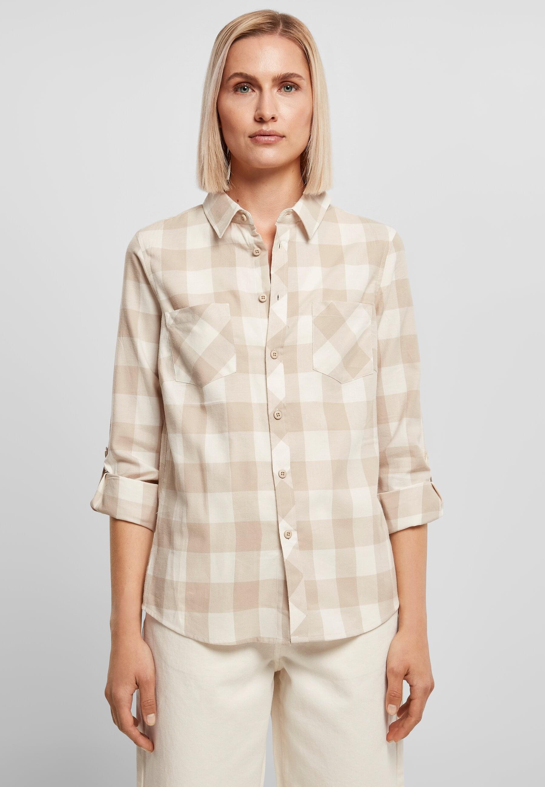 URBAN CLASSICS Langarmhemd »Urban Classics Damen Ladies Turnup Checked Flanell Shirt«, (1 tlg.)