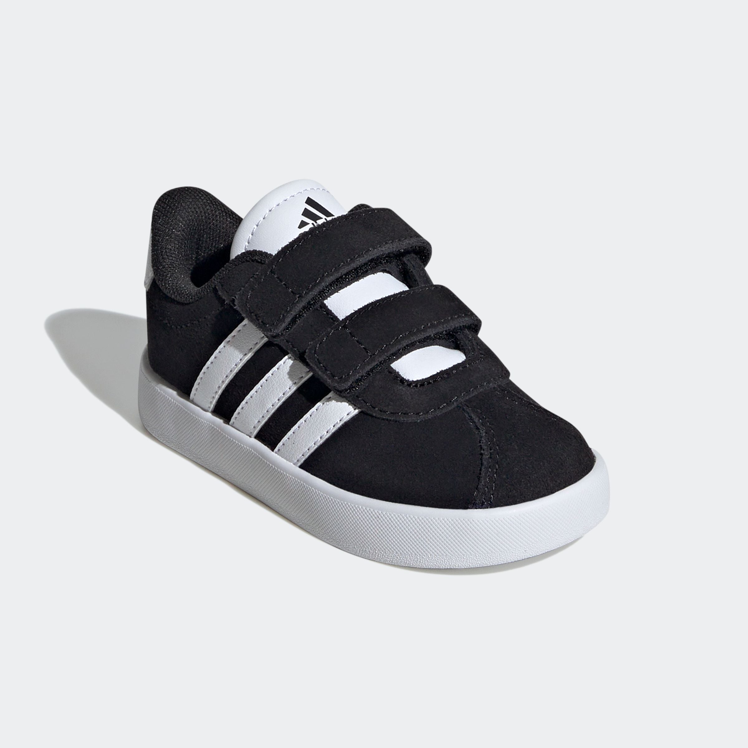 Mädchen Sneaker "VL COURT 3.0", ADIDAS SPORTSWEAR, Gr. 24, schwarz-weiß, Leder, Synthetik, Schuhe, für Kinder, inspiriert vom Design des adidas samba