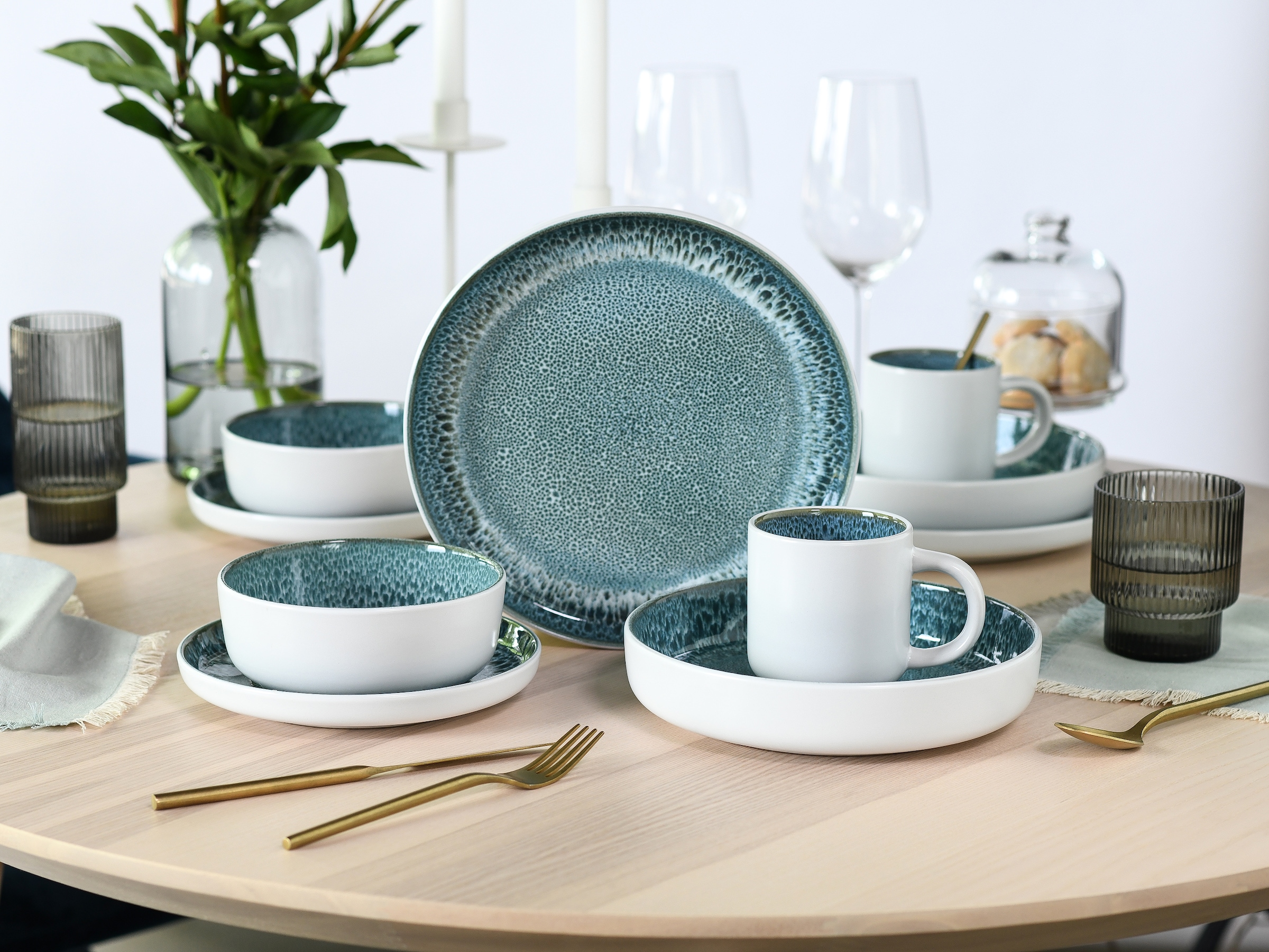 my home Kombiservice »modernes Geschirr-Set, Service Nydala« hohe Haltbarkeit, spülmaschinen- & mikrowellengeeignet, Reaktivglasur