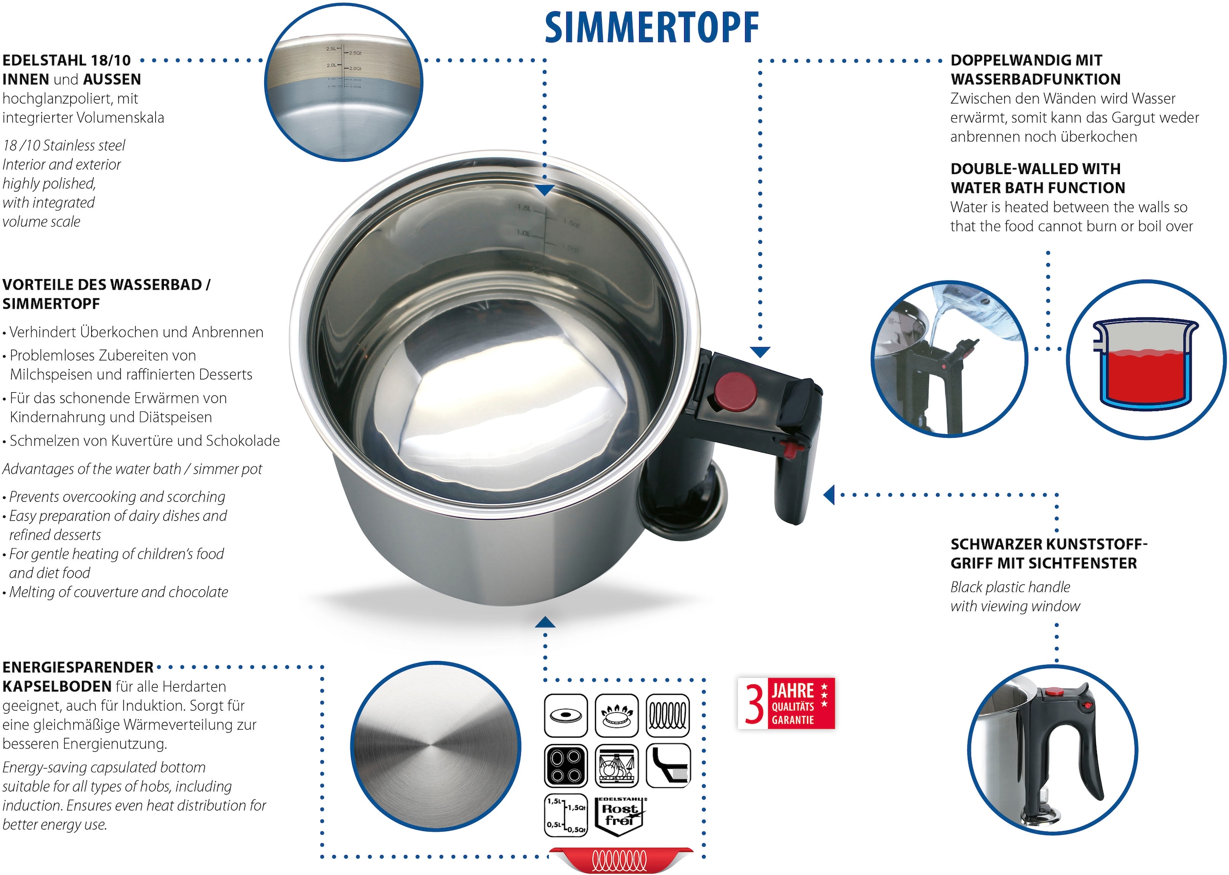 18/10-Edelstahl Induktion Edelstahl BAUR | (1 Simmertopf, tlg.), Elo kaufen 18/8,