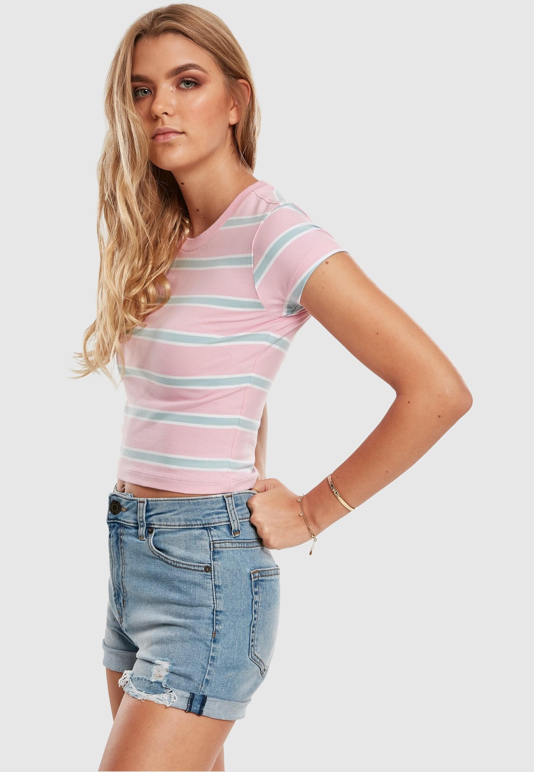 URBAN CLASSICS T-Shirt »Urban Classics Damen Ladies Stripe Cropped Tee«, (1 tlg.)