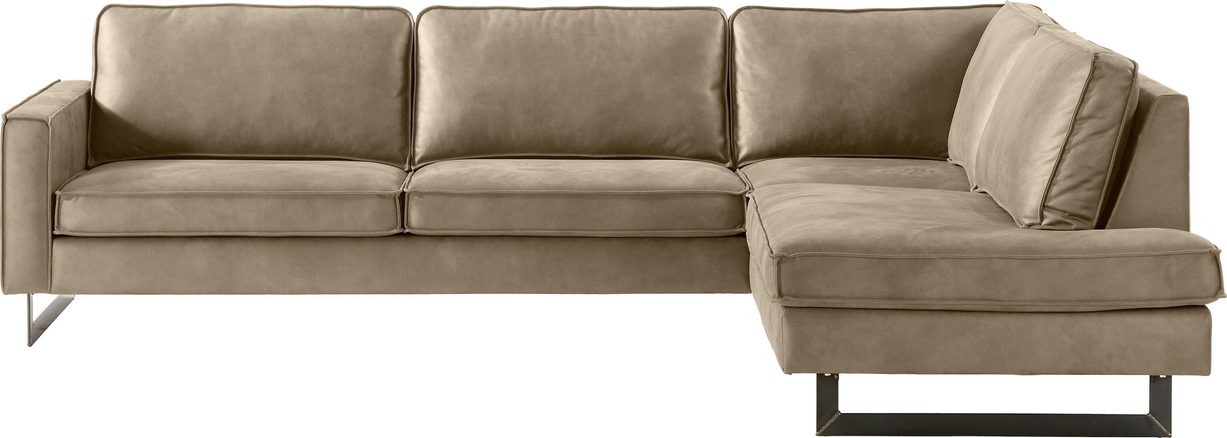 Places of Style Ecksofa »Pinto, 290 cm, Cord, Chenille, Lederoptik, Ottomane links / rechts«, mit Keder, schwarze Metallfüße, Wellenunterfederung