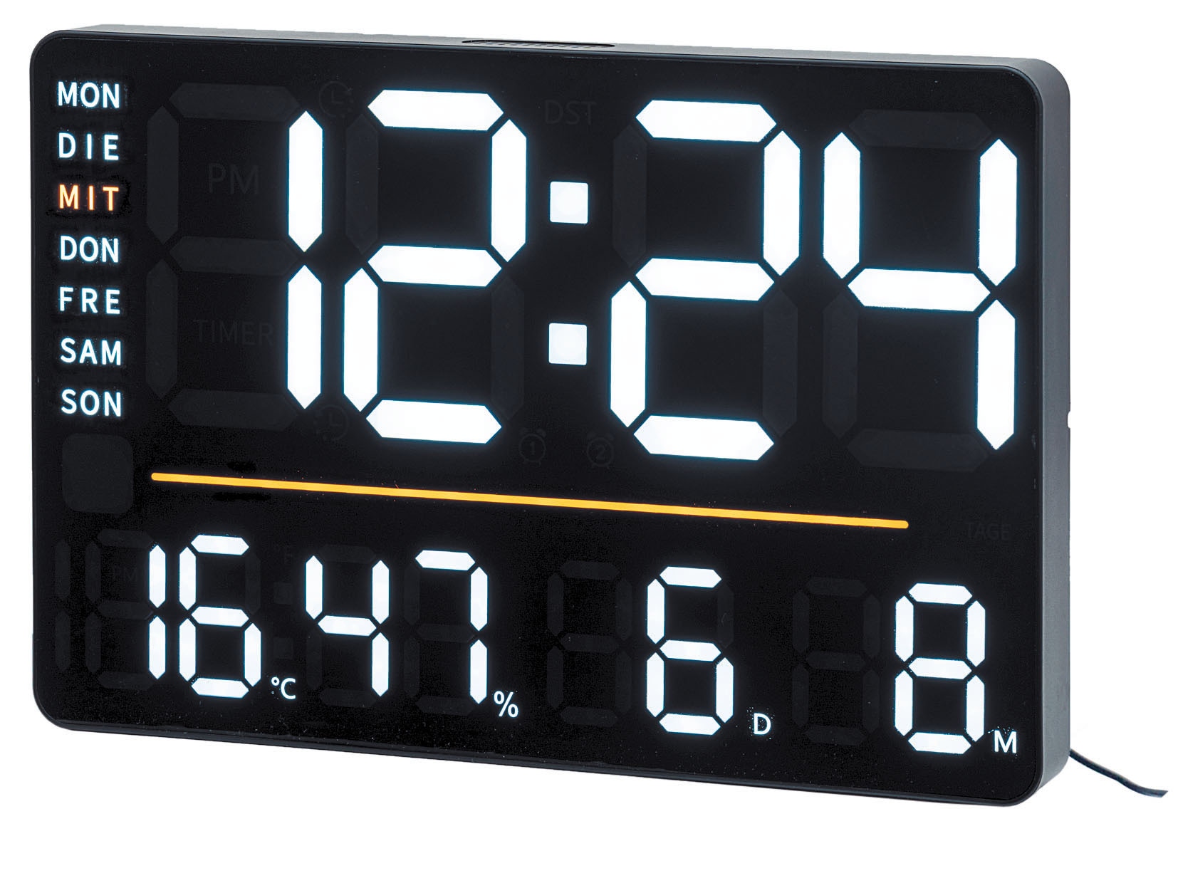 AMS Tischuhr, schwarz, Tischuhren, Quarzuhr, Wohnzimmer, Esszimmer, automatischer Kalender