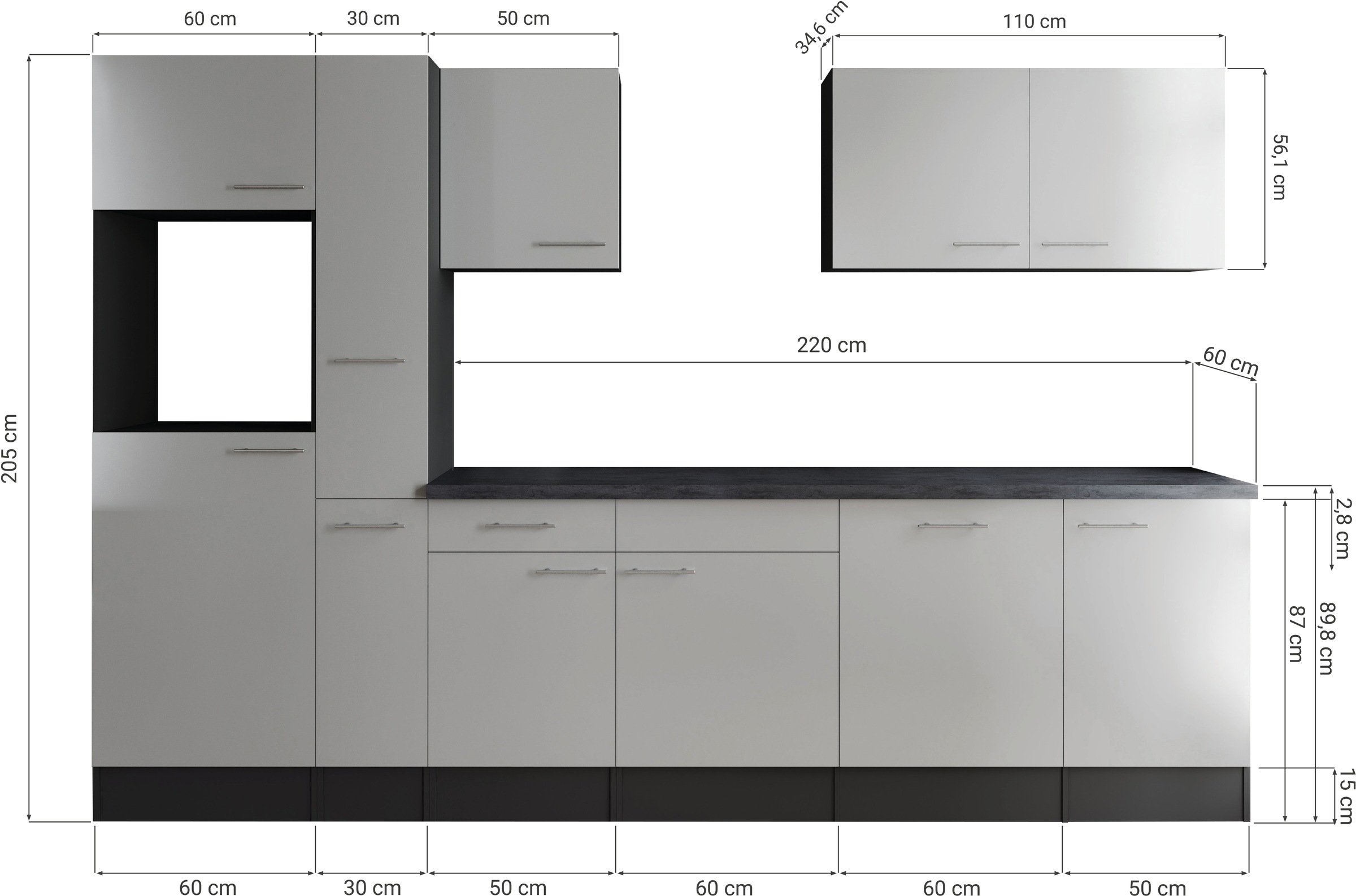 RESPEKTA Küchenzeile »Oliver« Breite 310 cm, 90 cm Arbeitshöhe, in exklusiver Konfiguration für OTTO