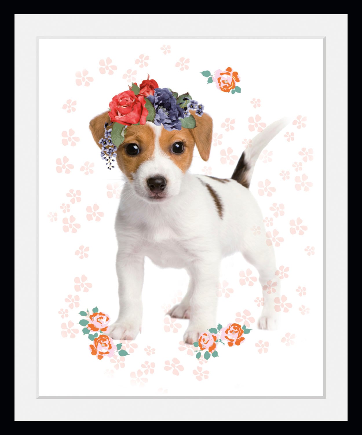 queence Bild »Blumenhund«, (1 St.), HD Premium Poster-Druck inkl. Holzrahmen