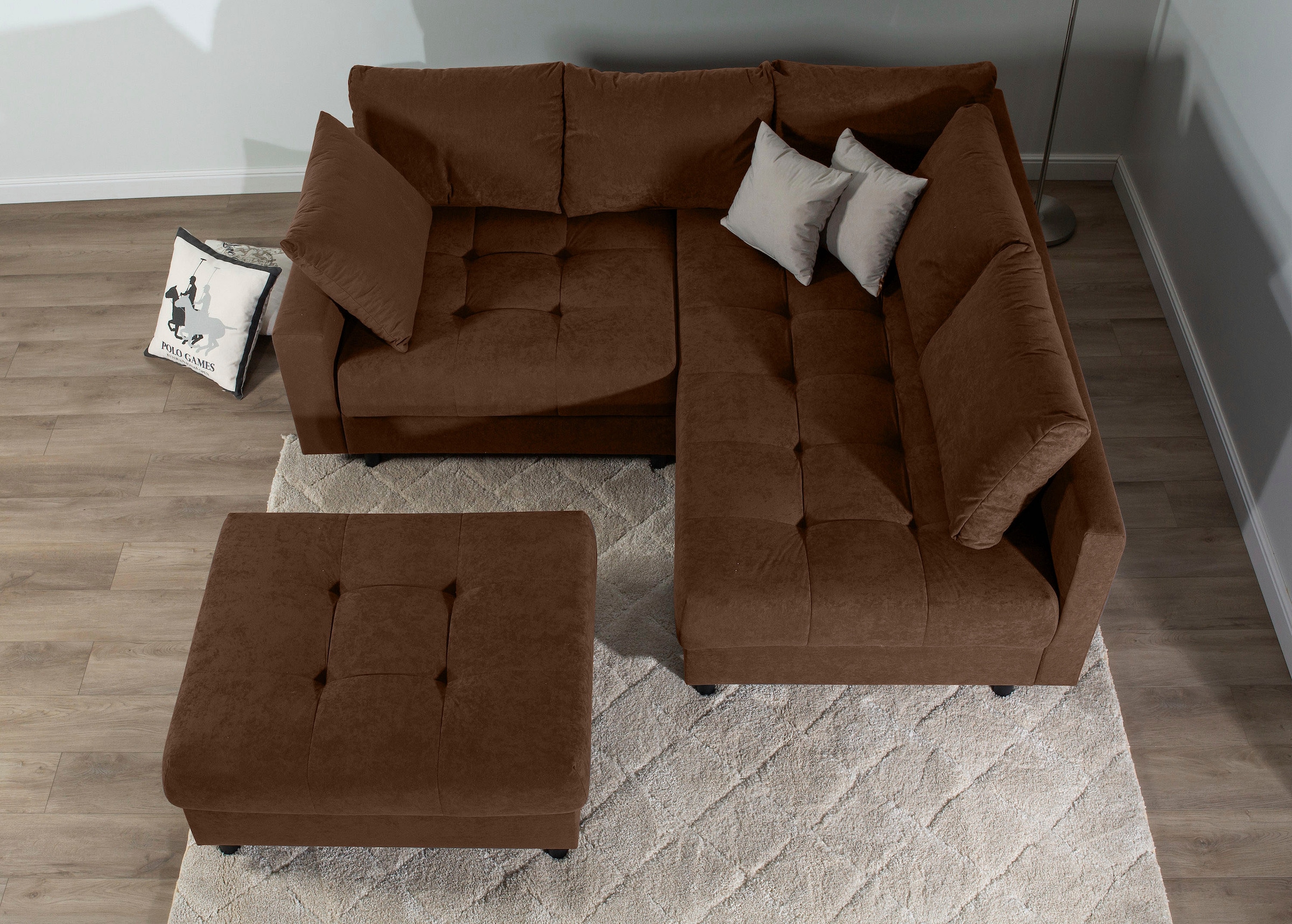 COLLECTION AB Ecksofa »Toni L-Form, B: 215 cm« mit Hocker & 2 Zierkissen, Federkern