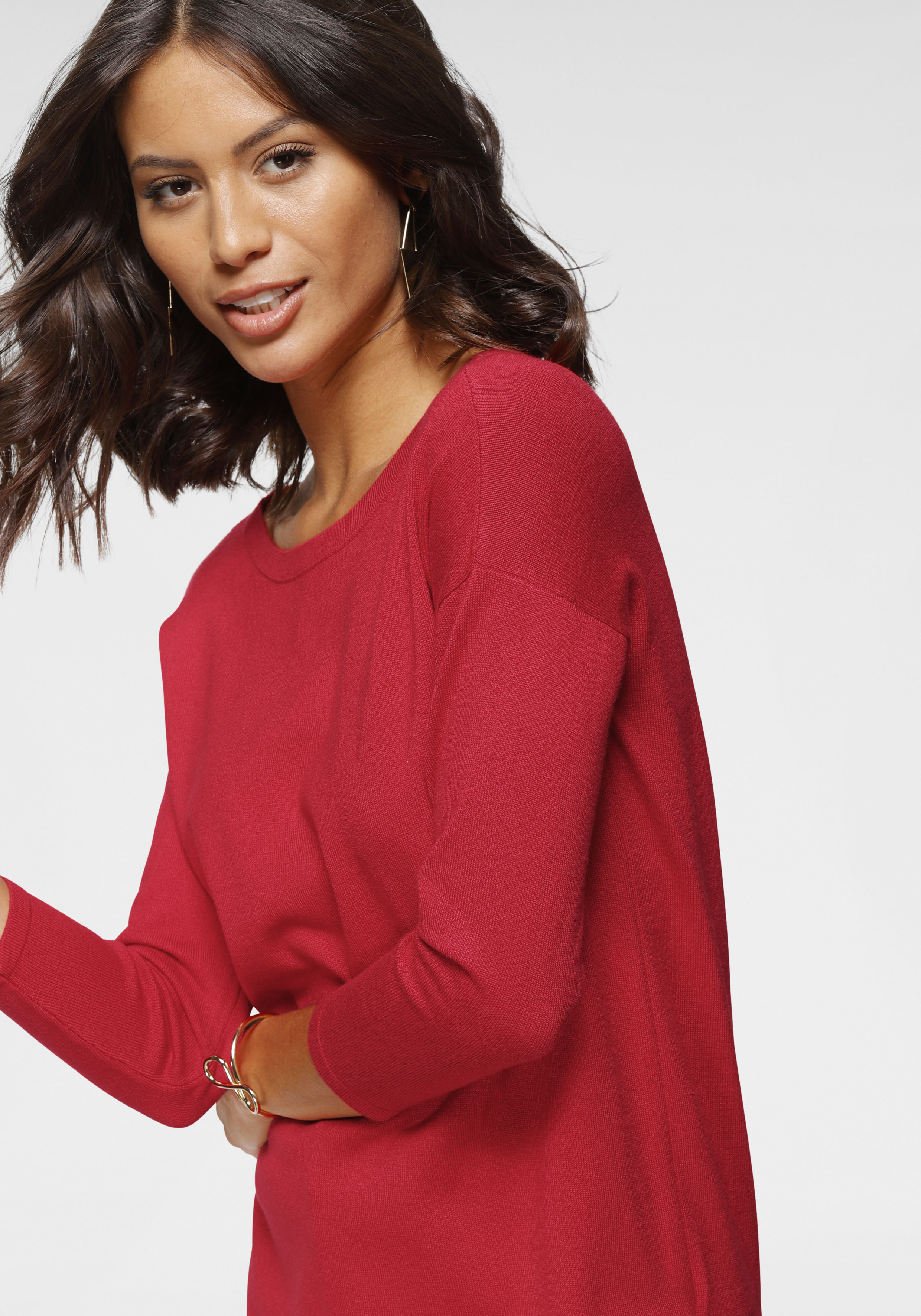 Thumbnail - Laura Scott Longpullover Feinstrick mit U-Boot Ausschnitt und seitlichem Schlitz