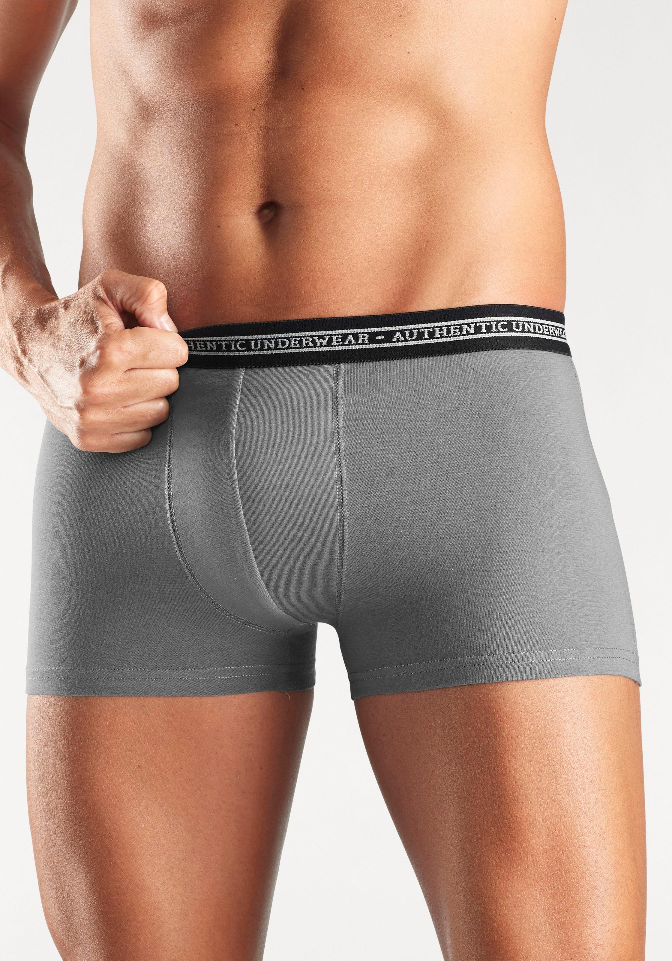 Thumbnail - AUTHENTIC UNDERWEAR Boxer "Boxershorts für Herren" Packung, 4 Stk., schwarzer Webbund mit Logoschriftzug