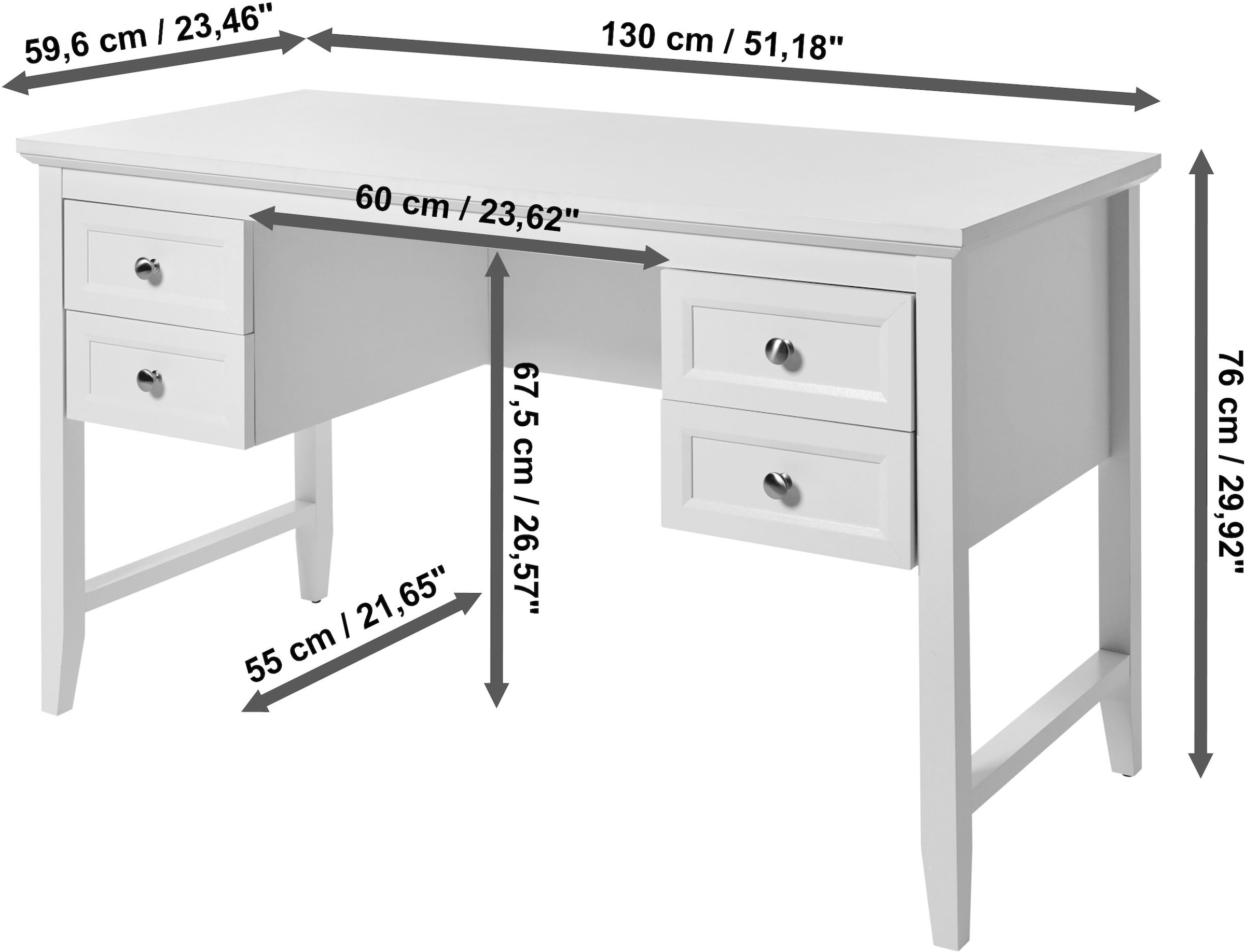 Jahnke Schreibtisch »CLASSIC D 130«, (1 St.), Schreibtisch, 4 Schubladen, Breite 130 cm