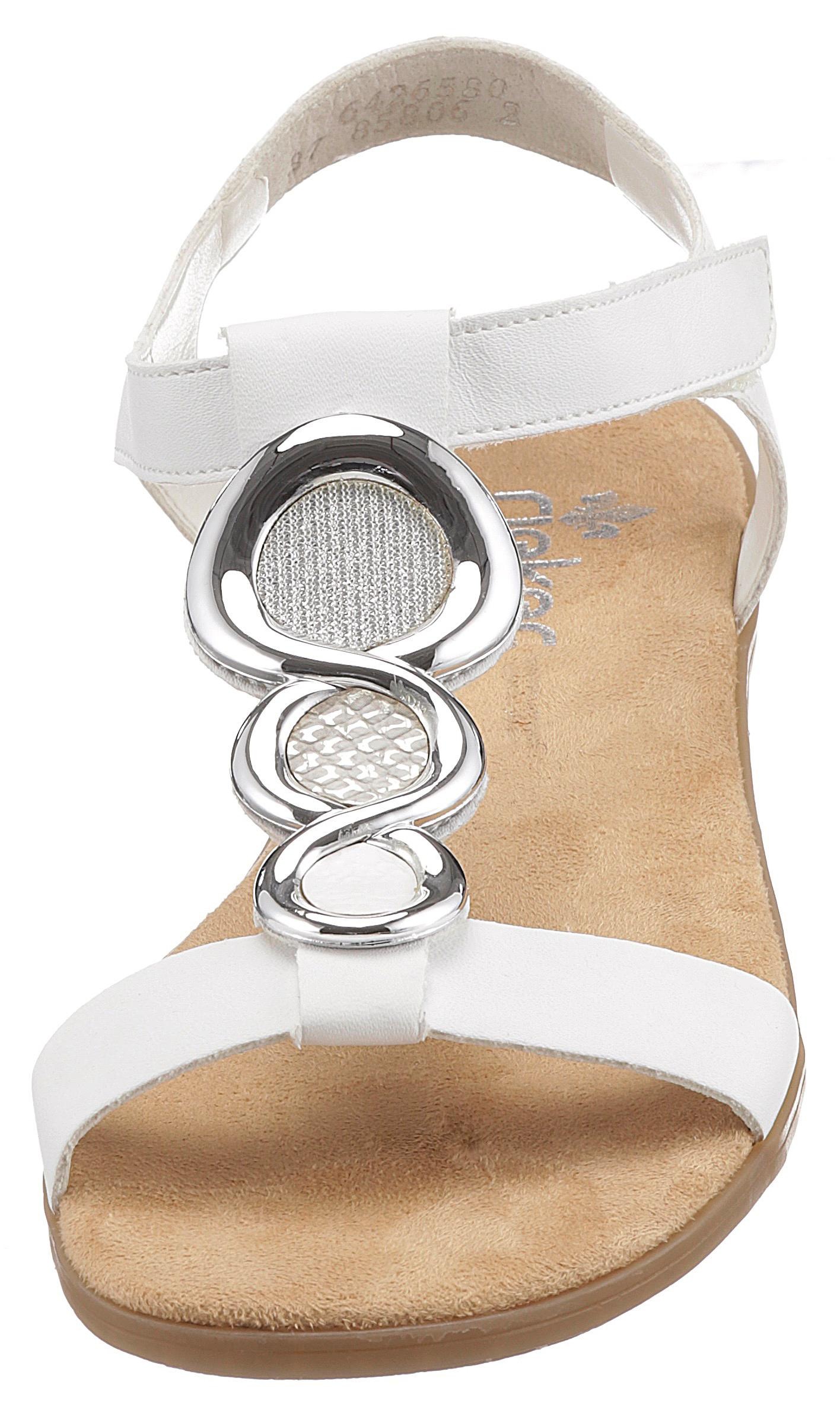 Riemchensandale RIEKER, Damen, Gr. 36, weiß, Lederimitat, unifarben, Schuhe Riemchensandale, Sommerschuh, Sandalette, Blockabsatz, mit Schmuckapplikation 3