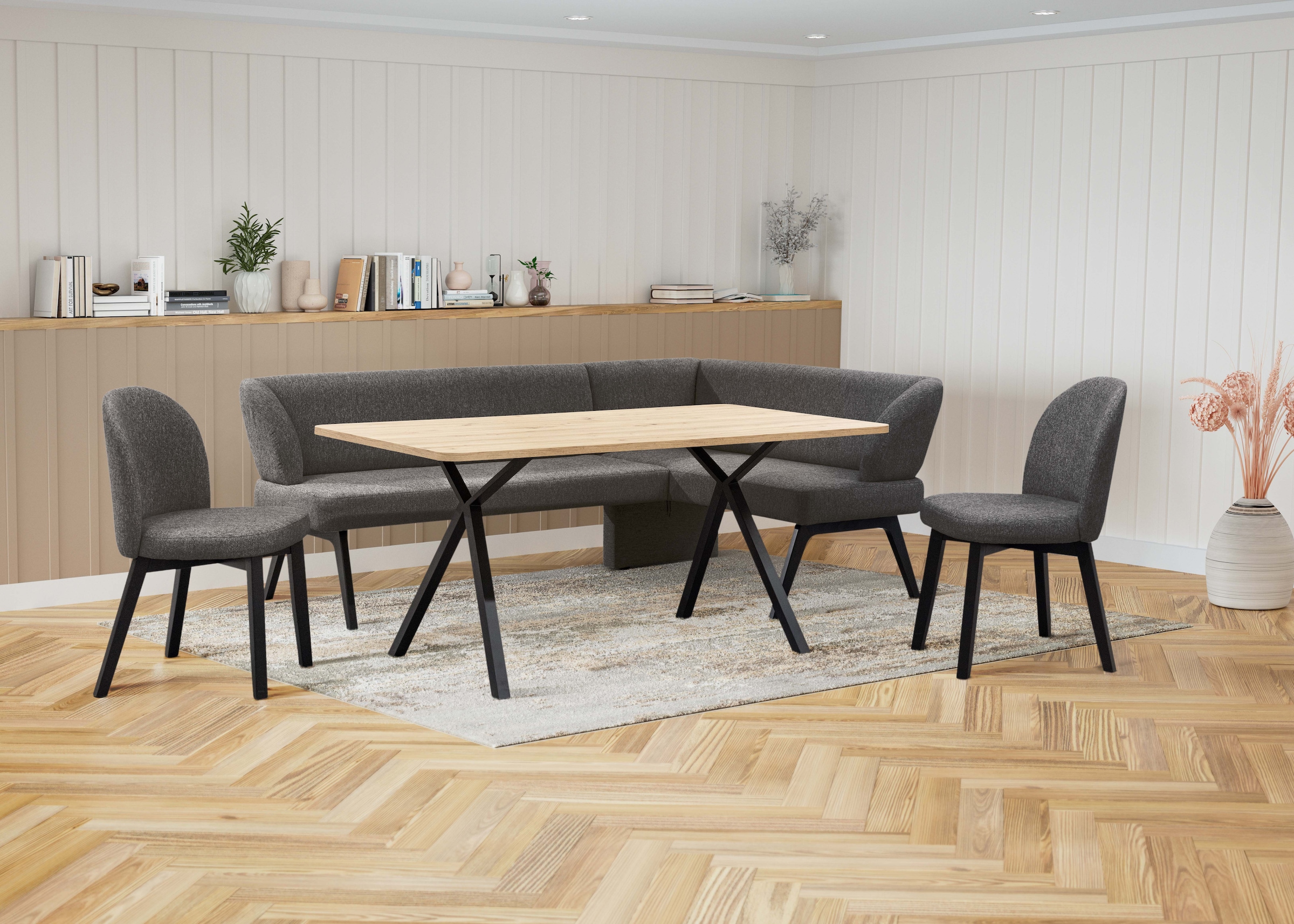 Home affaire Eckbankgruppe »Aretha Essecke, Sitzgruppe, Eckbank, Küchenbank«, (Set, 4 tlg., 4er), Esszimmer Sitzgruppe, Tisch, Stühle und Bank gepolstert, Nosagfederung