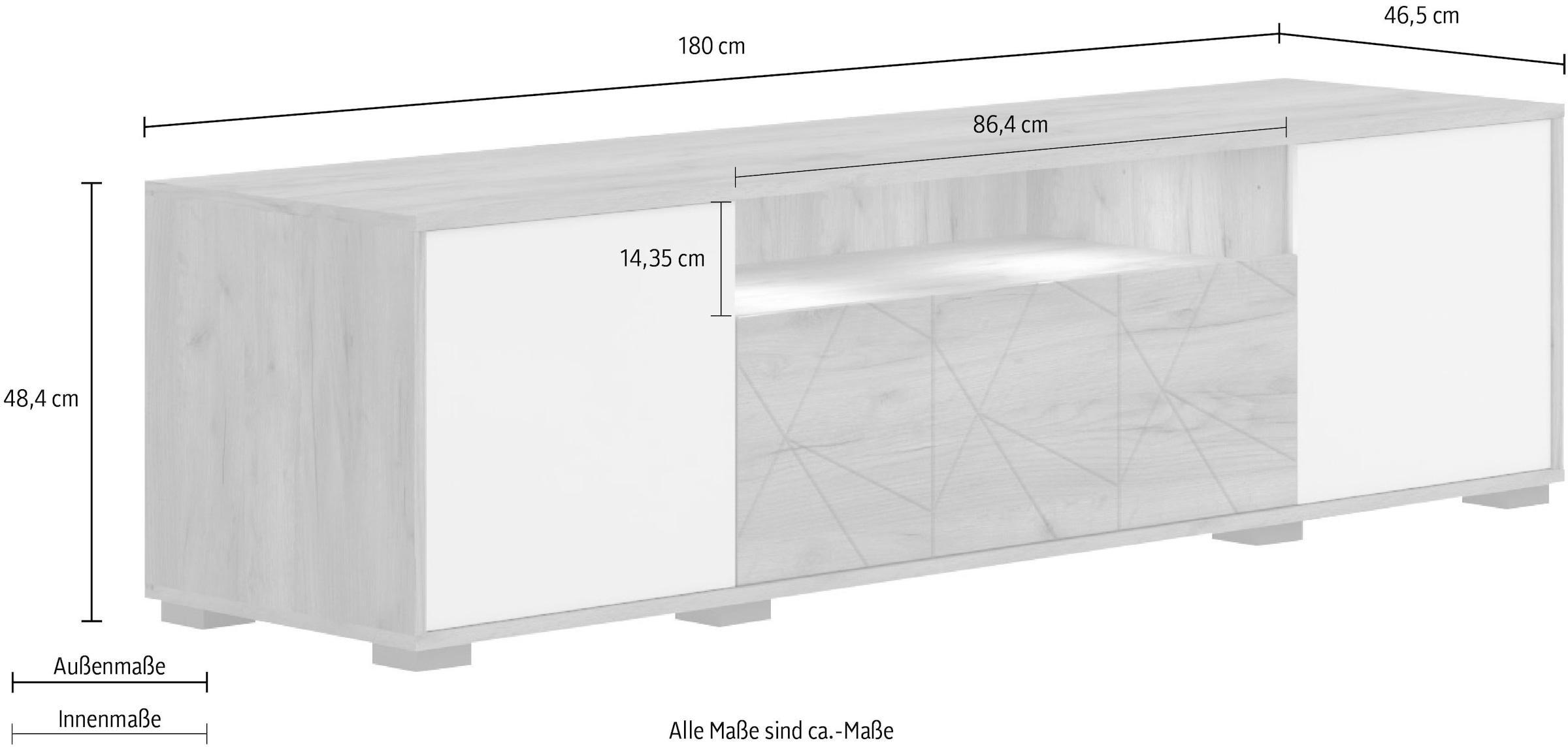 Places of Style TV-Board »Stela«, mit Push-to-open und Soft-Close-Funktion, Hochglanz UV-lackiert