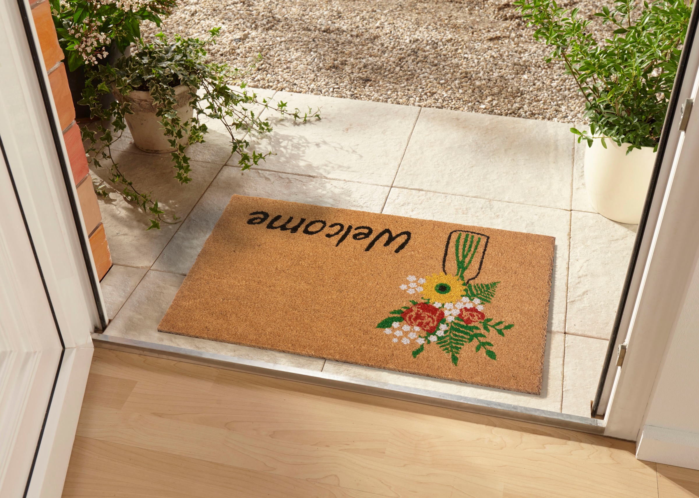HANSE Home Fußmatte »Welcome & Flowers«, rechteckig, Kokos, Schmutzfangmatte, Outdoor, Rutschfest, Innen, Kokosmatte, Flur