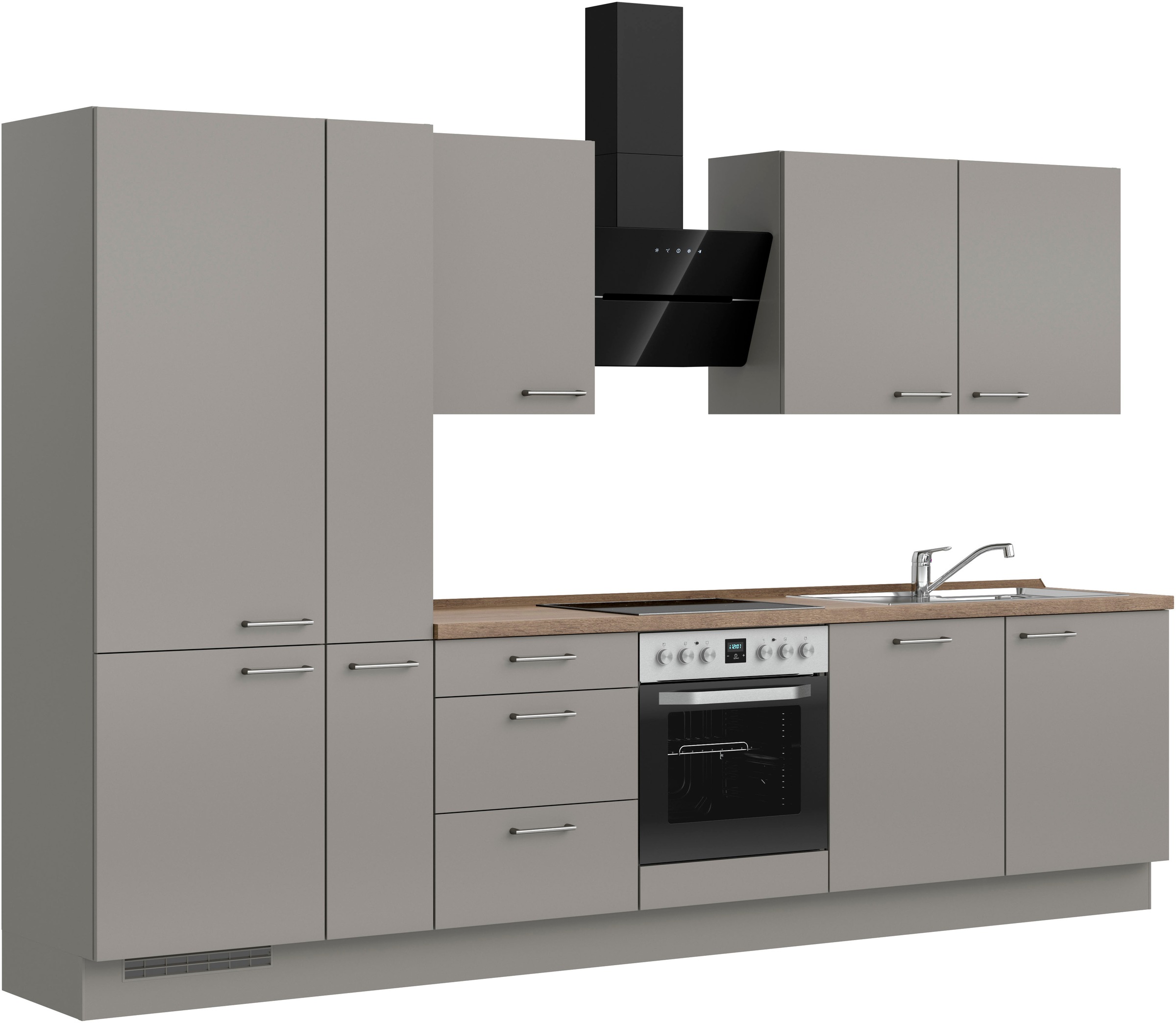 nobilia® Küchenzeile »"Laser II", NEU: individuell anpassbar mit gratis Profi-Beratung« vormontiert, 330 cm breit, optional mit verschiedenen E‑Geräte-Sets
