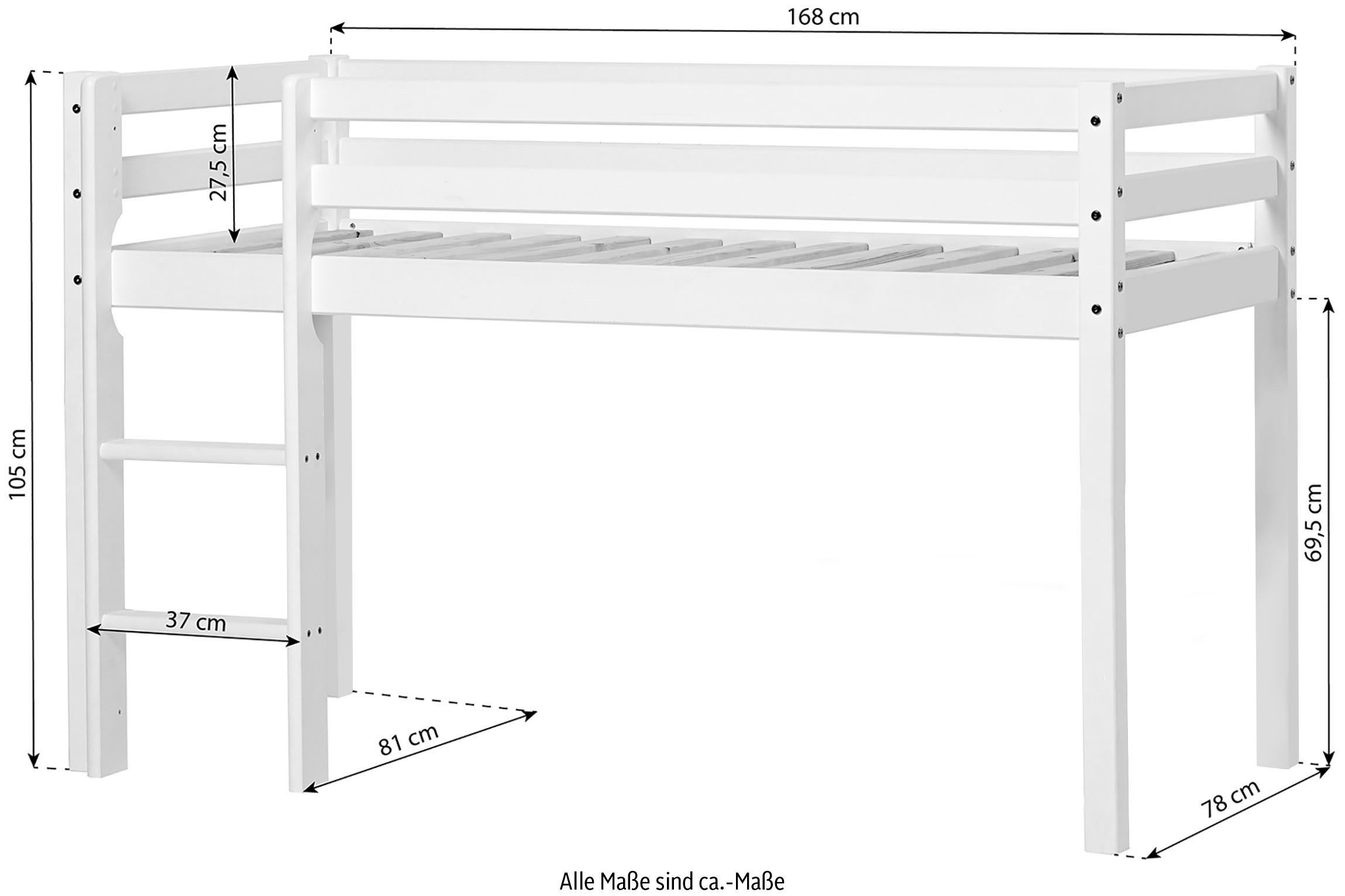 Hoppekids Hochbett »ECO Dream, Kinderbett, Spielbett, Halbhohes Bett aus Massivholz«, inkl. Vorhang-Set Prinzessin Rosa, Bettgröße & Matratze wählbar