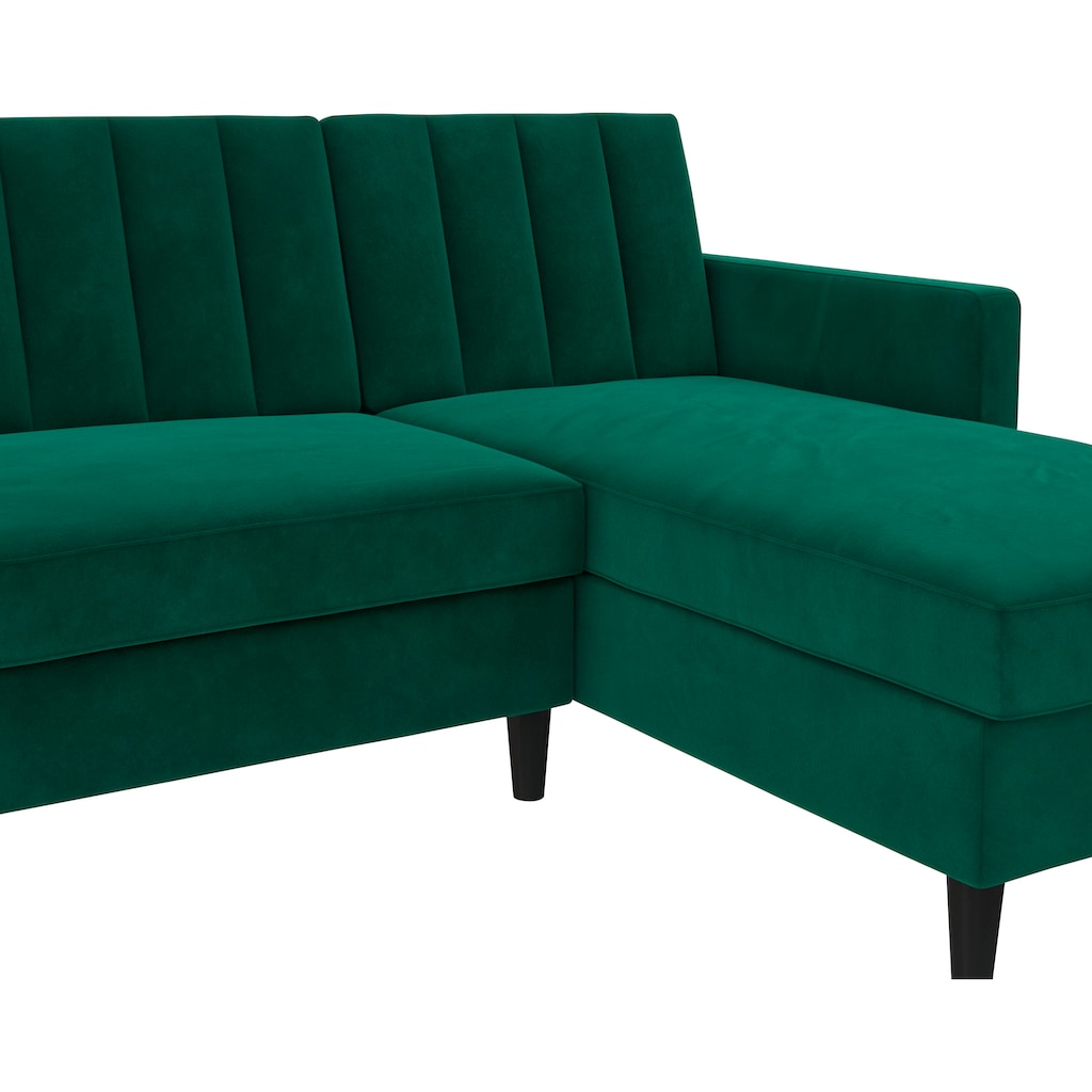 Dorel Home Ecksofa mit Schlafffunktion, Recamiere mit Stauraum beidseitig montierbar, Rückenlehne 2-teilig und 3-fach verstellbar