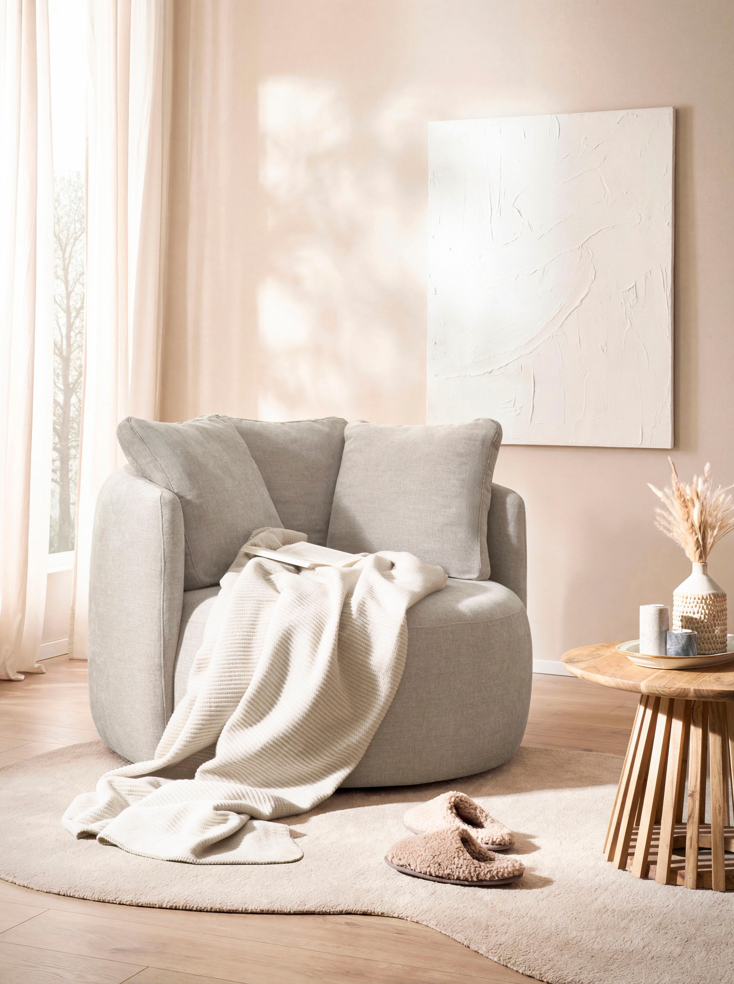 OTTO products Sessel »Kaarl, moderner Rundsessel, Loungesessel, Loveseat« Webstoff, in fünf Farben, inkl. Rückenkissen, zeitloses Design