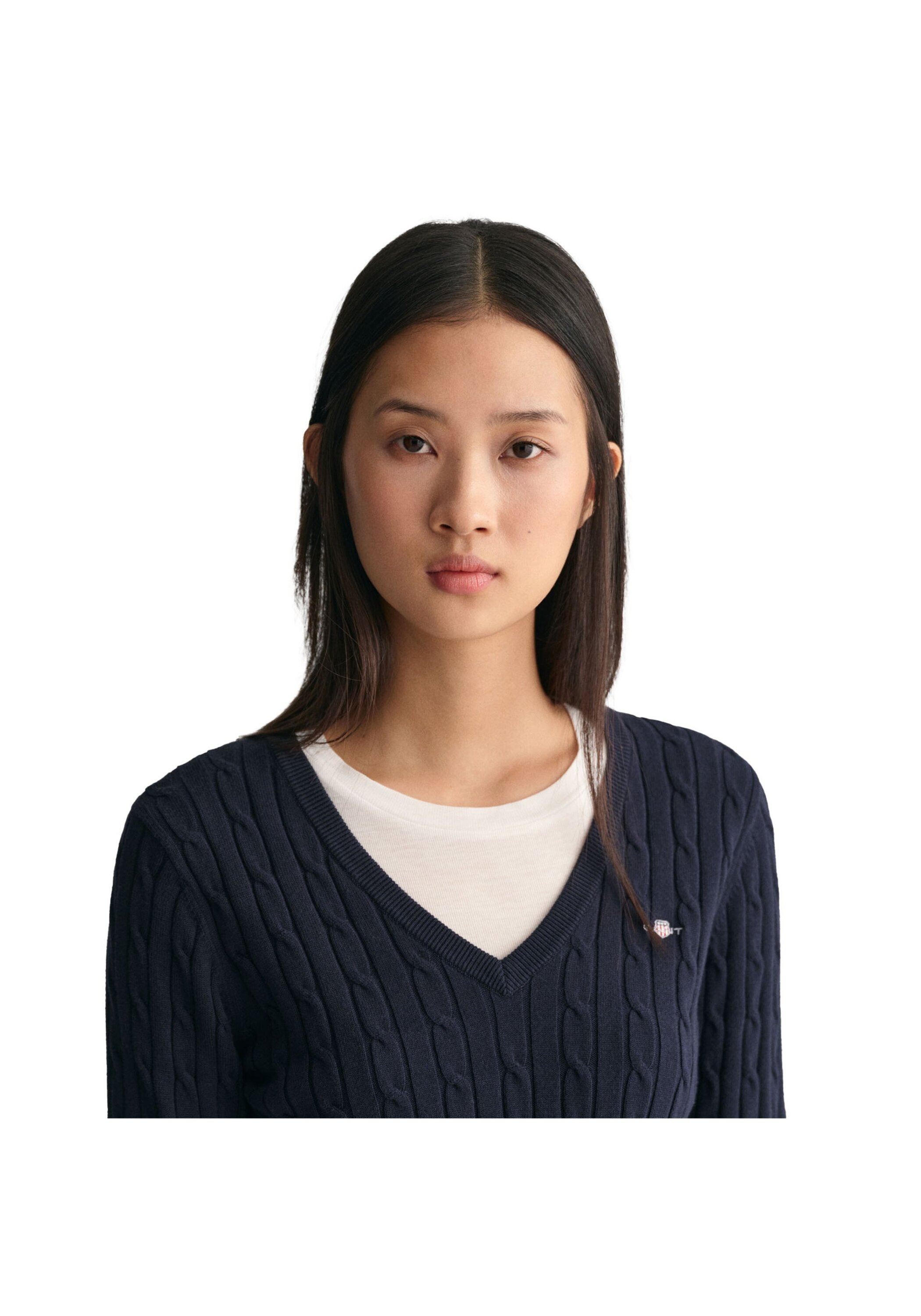 GANT Stretch Cotton Cable Crew Neck Sweater Dam, EVENING BLUE, S 5