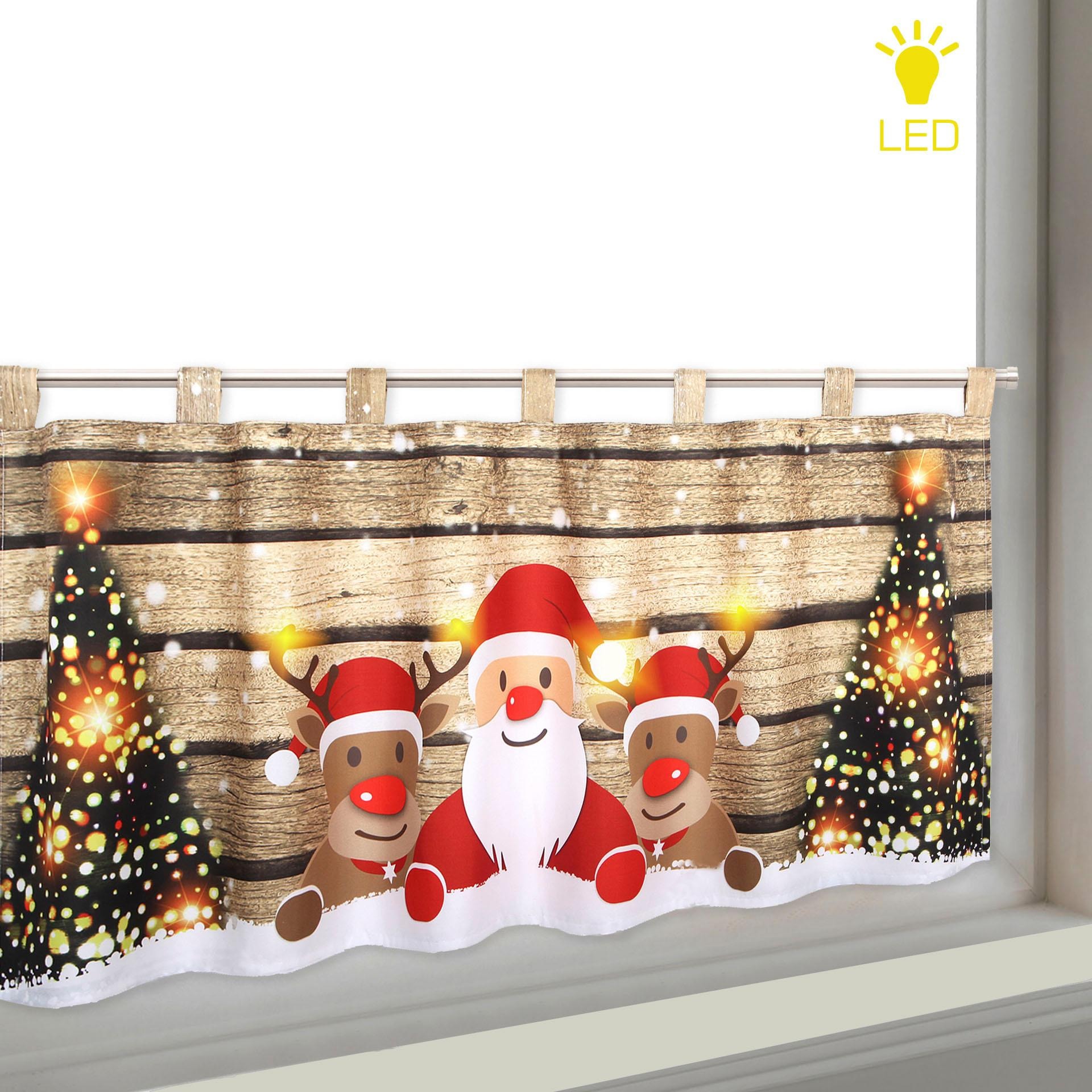 Delindo Lifestyle Scheibengardine »WEIHNACHTS-TEAM«, (1 St.), HxB: 45x120, mit LED-Beleuchtung