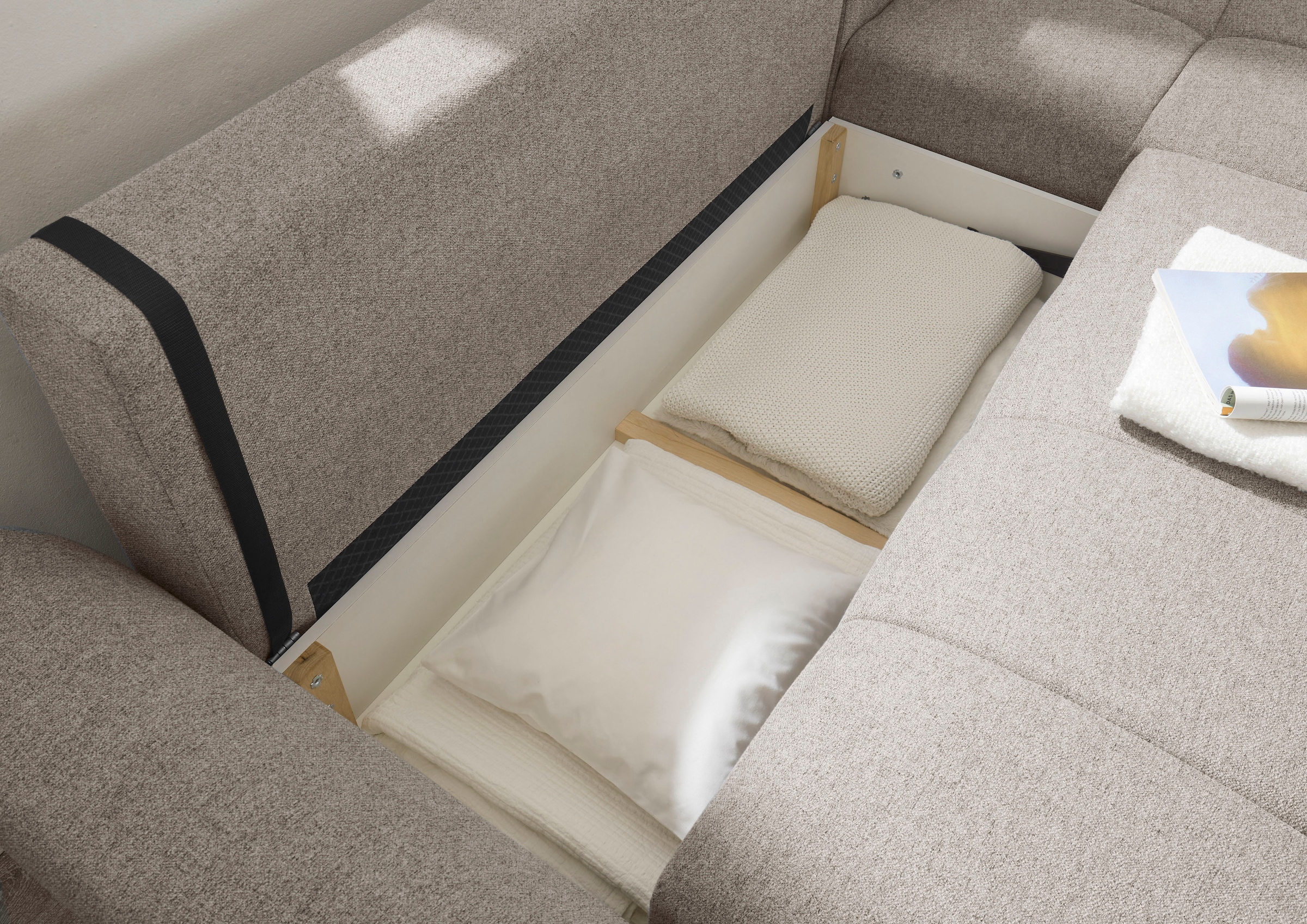ED EXCITING DESIGN Ecksofa »Bern L-Form«, mit Bettfunktion, Bettkasten & 3 Zierkissen