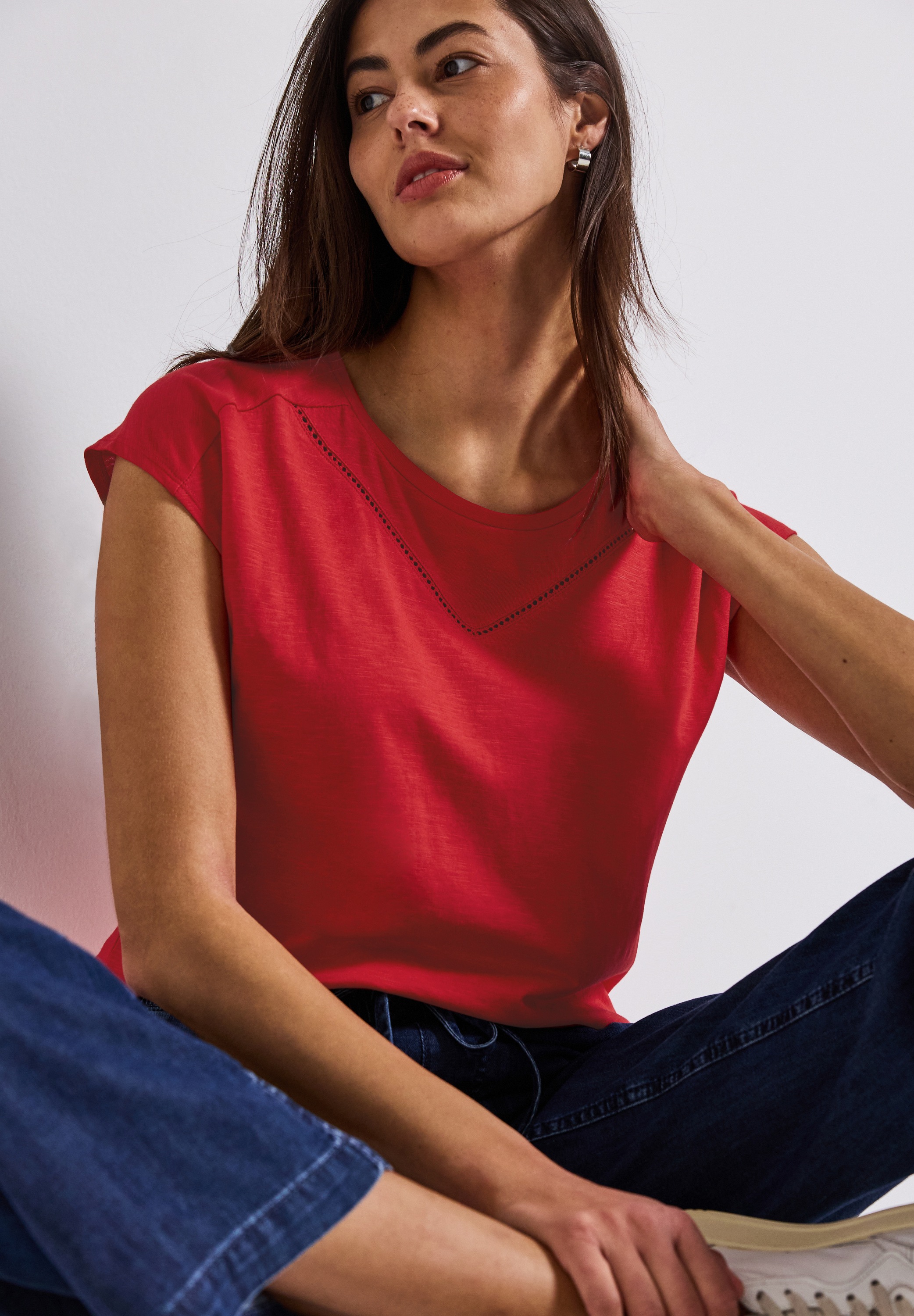 STREET ONE T-Shirt, mit Materialmix günstig online kaufen