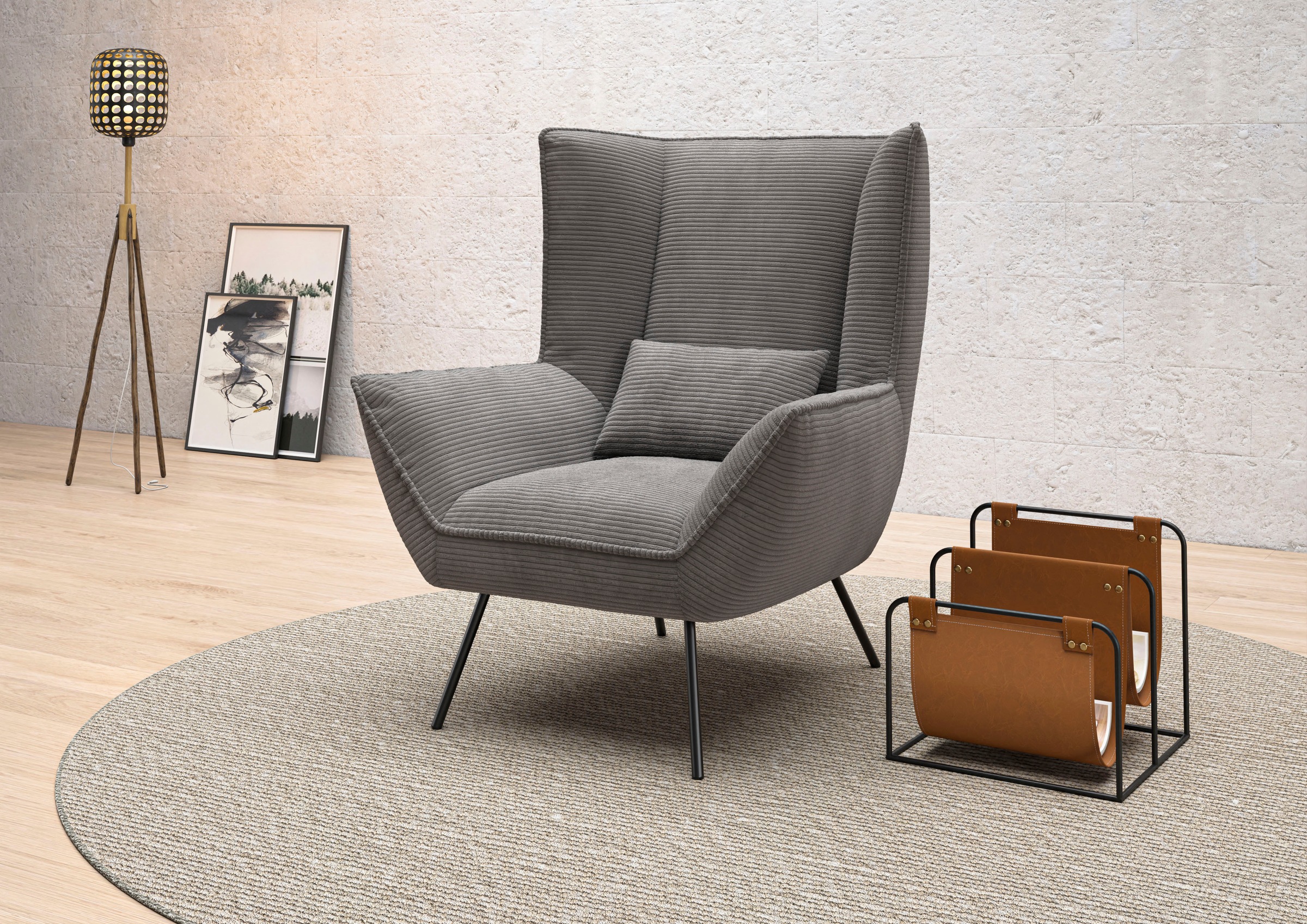 Sessel HOME AFFAIRE, B:90cm H:112cm T:94cm, grau, 88% Polyester, 12% Polyacryl, Wohnzimmer, Sessel, "Kilrea Relaxsessel, Ohrensessel", Extra hohe