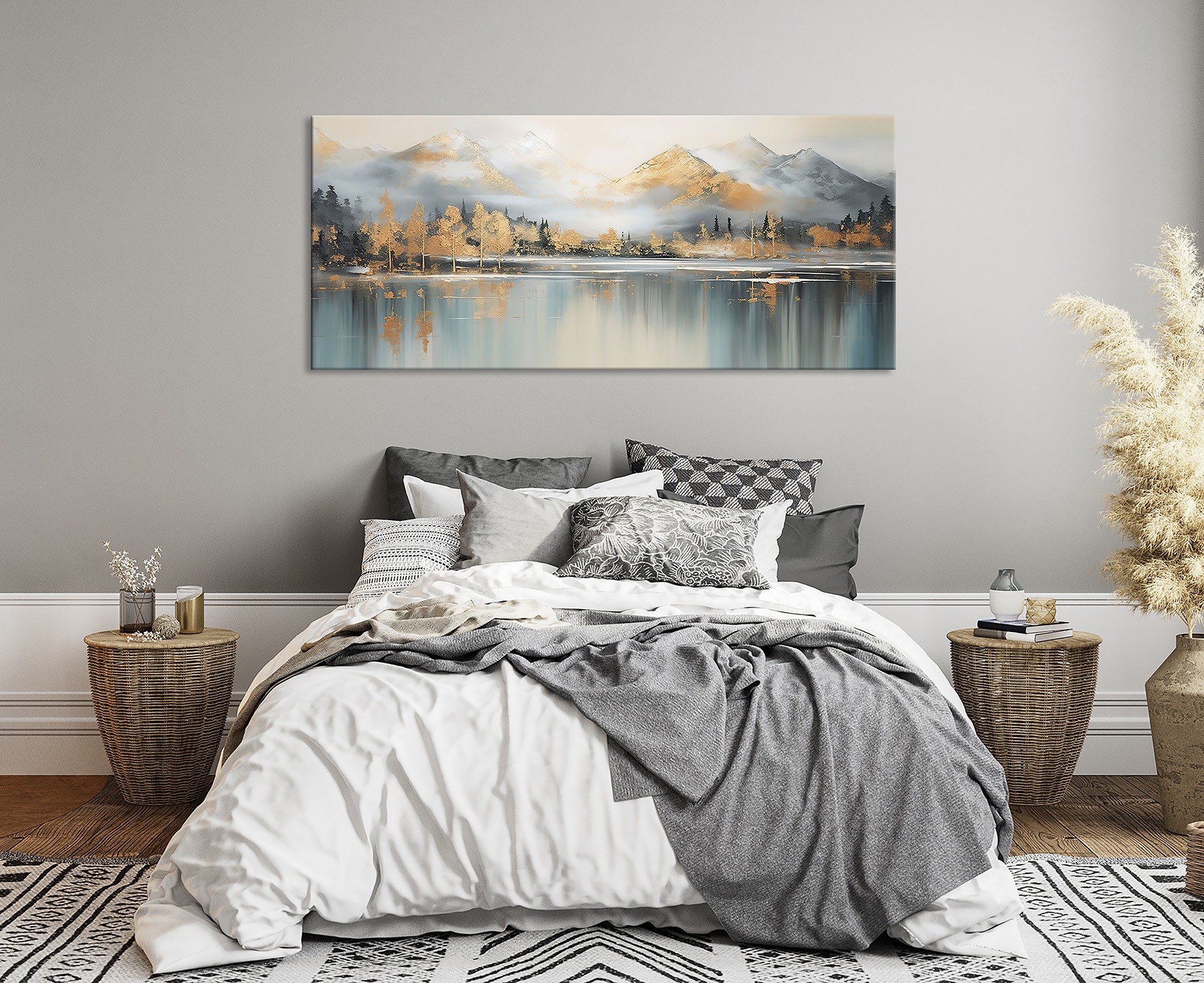 Bönninghoff Leinwandbild "Wandbild BERGE UND SEE XXL 60x140 cm – Leinwandbild Keilrahmen Deko" Abstrakt  Abstrakte  Berge  Landschaft  Natur  See  Seebilder  Waldbilder 1 Stk. tlg. auf Keilrahmen gespannt