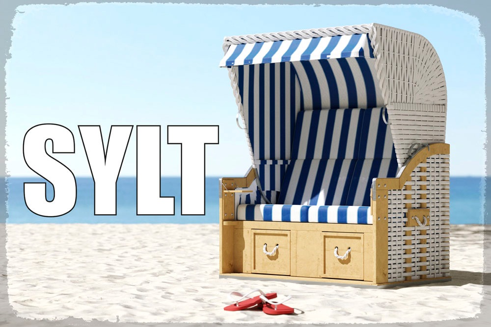 queence Metallbild "Sylter Strandkorb", Schriftzüge-Schriftzug-Meer-Strand, günstig online kaufen