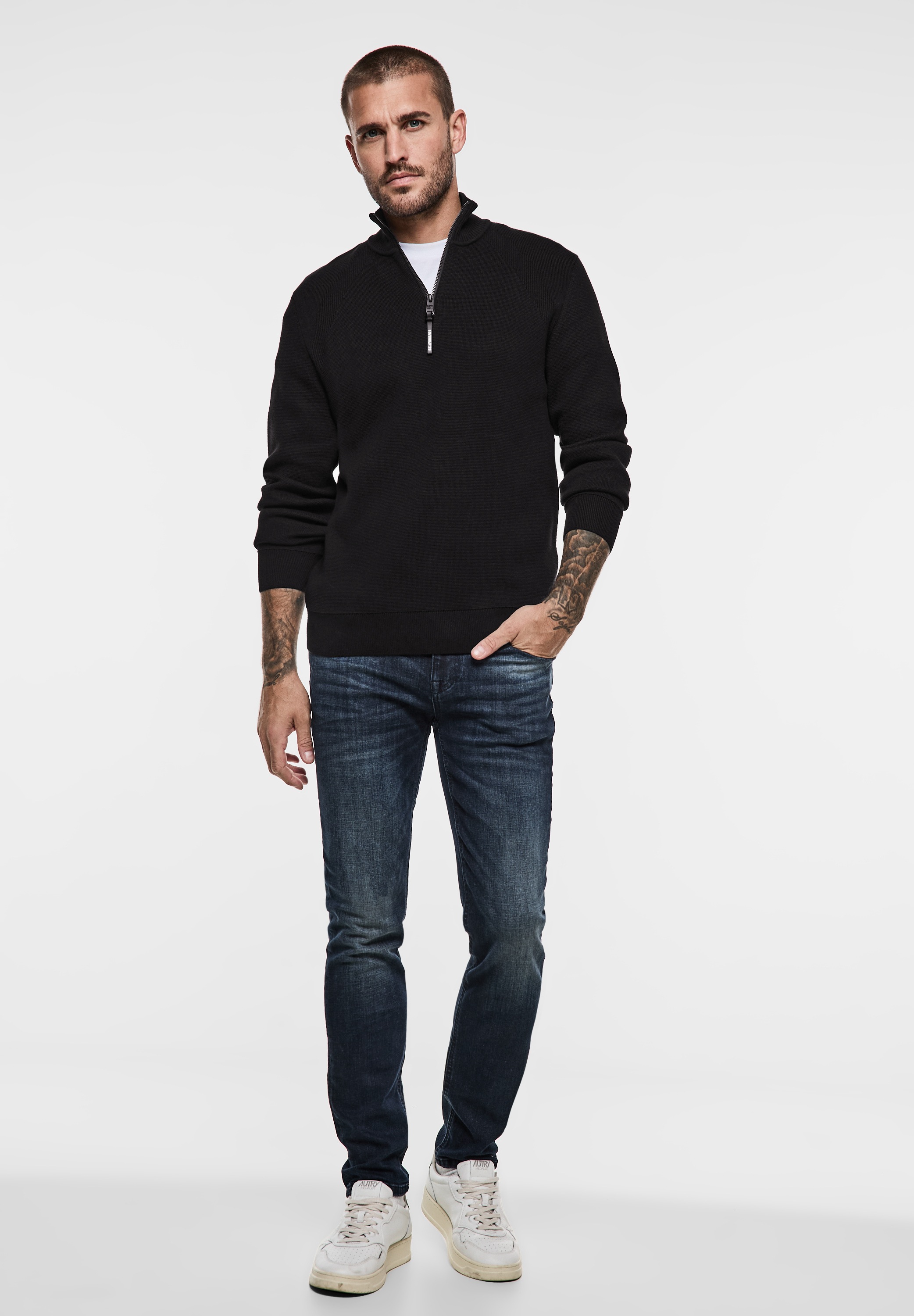 STREET ONE MEN Stehkragenpullover, aus reiner Baumwolle