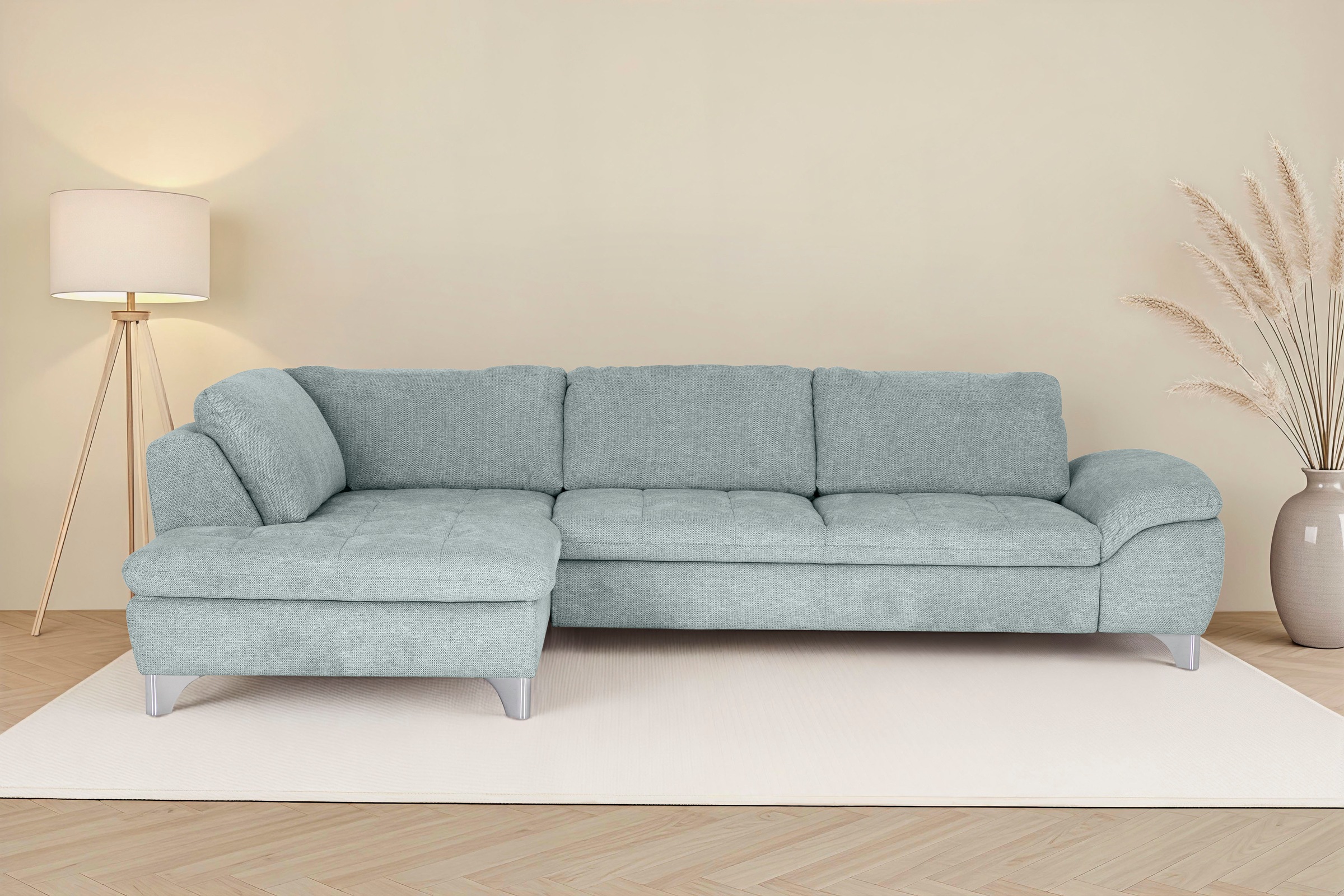 Die PlanBar Ecksofa "Ottomane MP-IN14007 L-Form, Breite 306 cm" wahlweise mit Schlaffunktion und verstellbaren Kopfstützen
