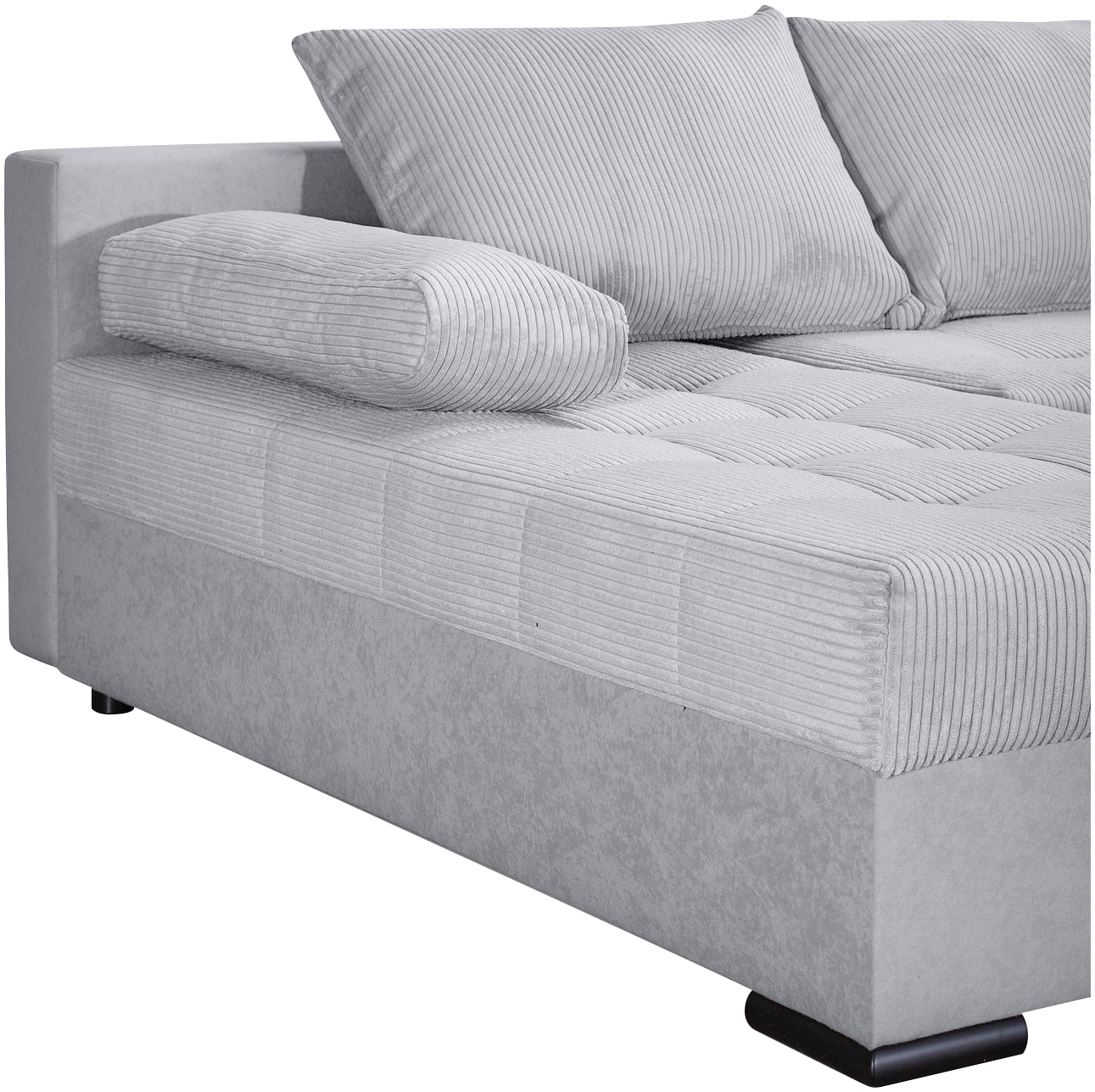 COLLECTION AB Wohnlandschaft »Josy U-Form, Breite 269 cm, Flachgewebe, Struktur, Cord & Cord/Mix«, (Cord-/Mix), inkl. Bettfunktion, Bettkasten, mit 3 gleich großen Rückenkissen