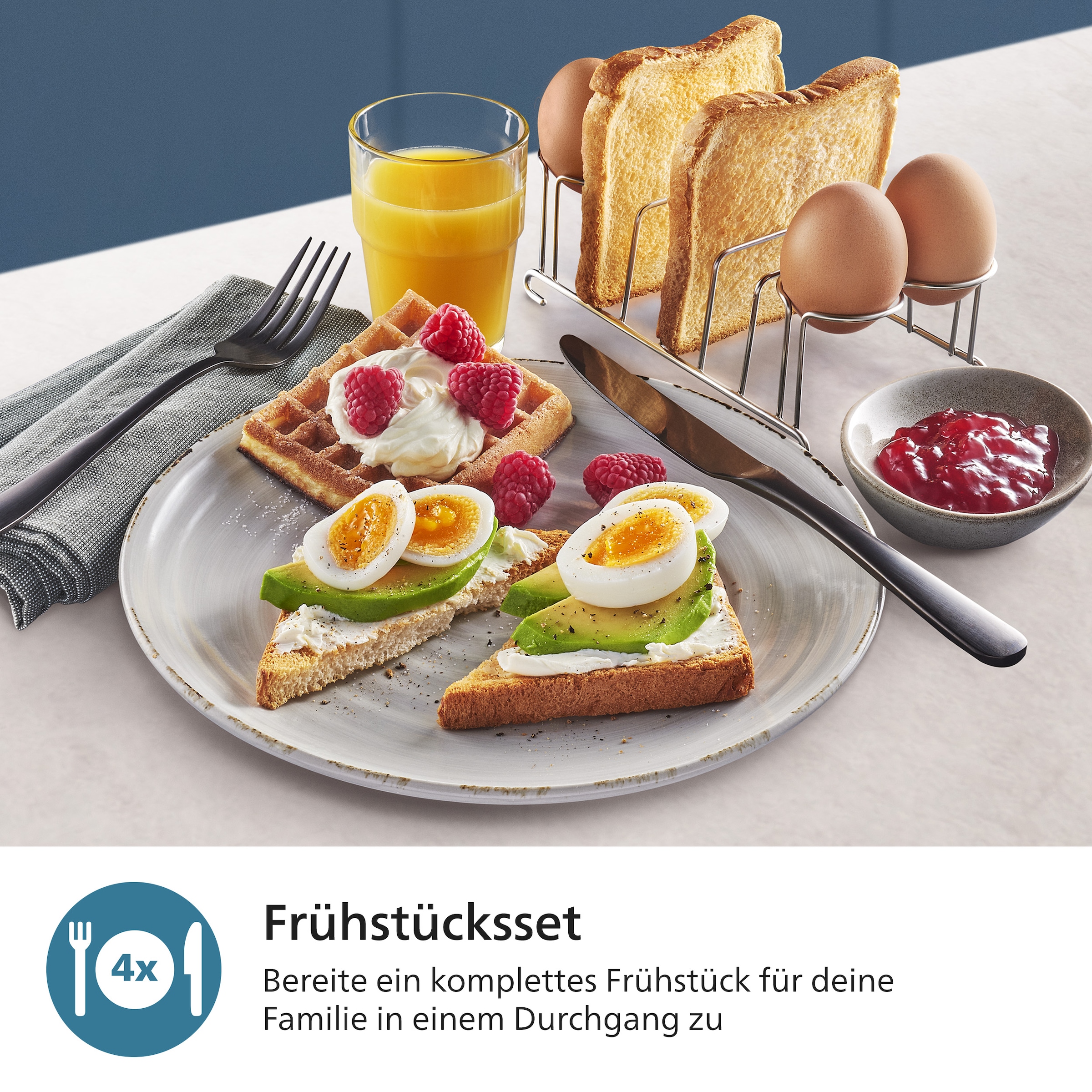 Philips Airfryer-Toasthalter »HD9921/00 für Airfryer 6,2 l, 8,3 l und 9 l«, Edelstahl, (2 St., Toastständer + Eierhalter u. Zange im Lieferumfang), Frühstücksset mit HomeID App, spülmaschinenfest