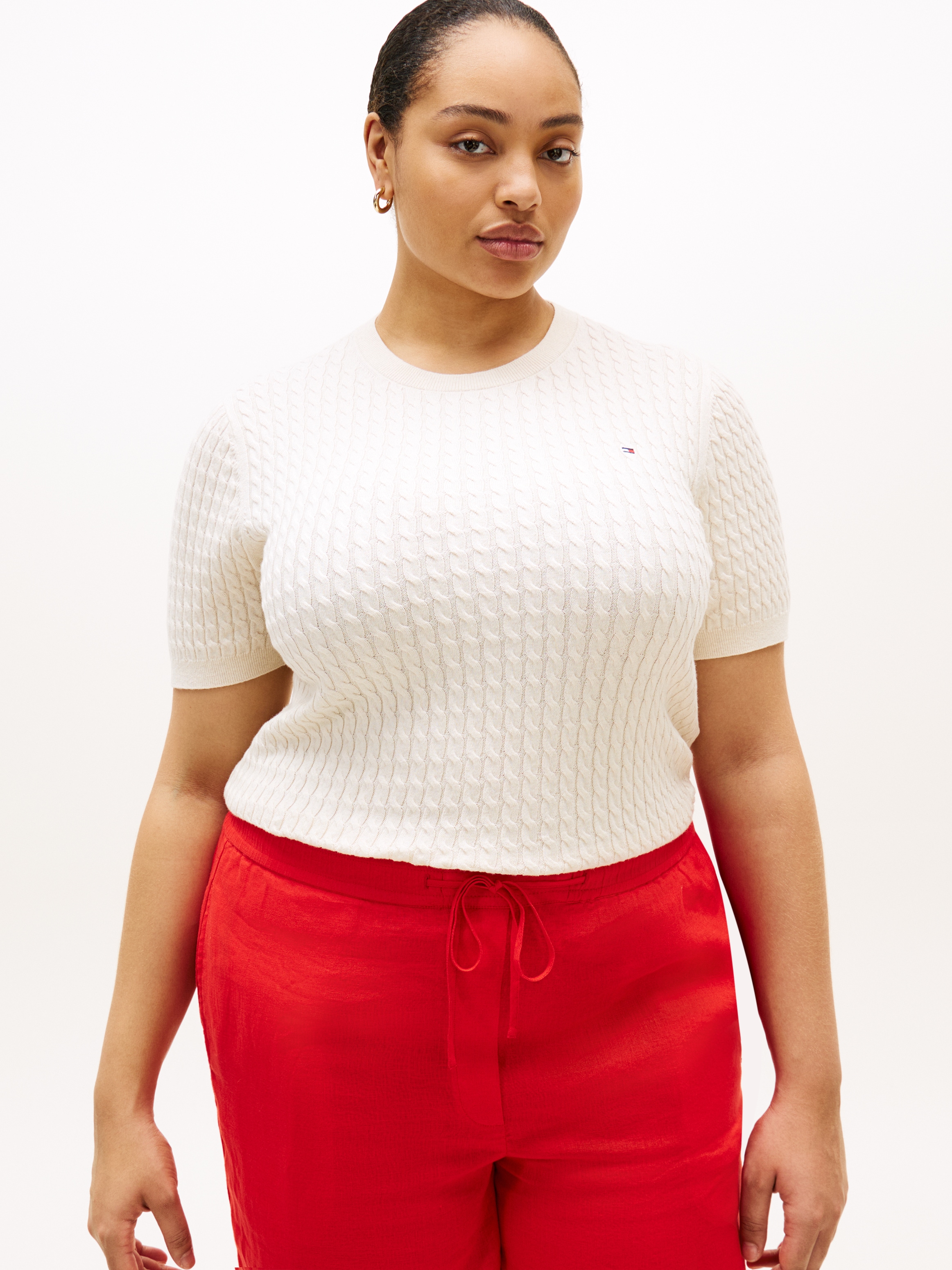 Tommy Hilfiger Curve Rundhalspullover "CRV CO CABLE FINE GG CNK S/S SWT" in günstig online kaufen