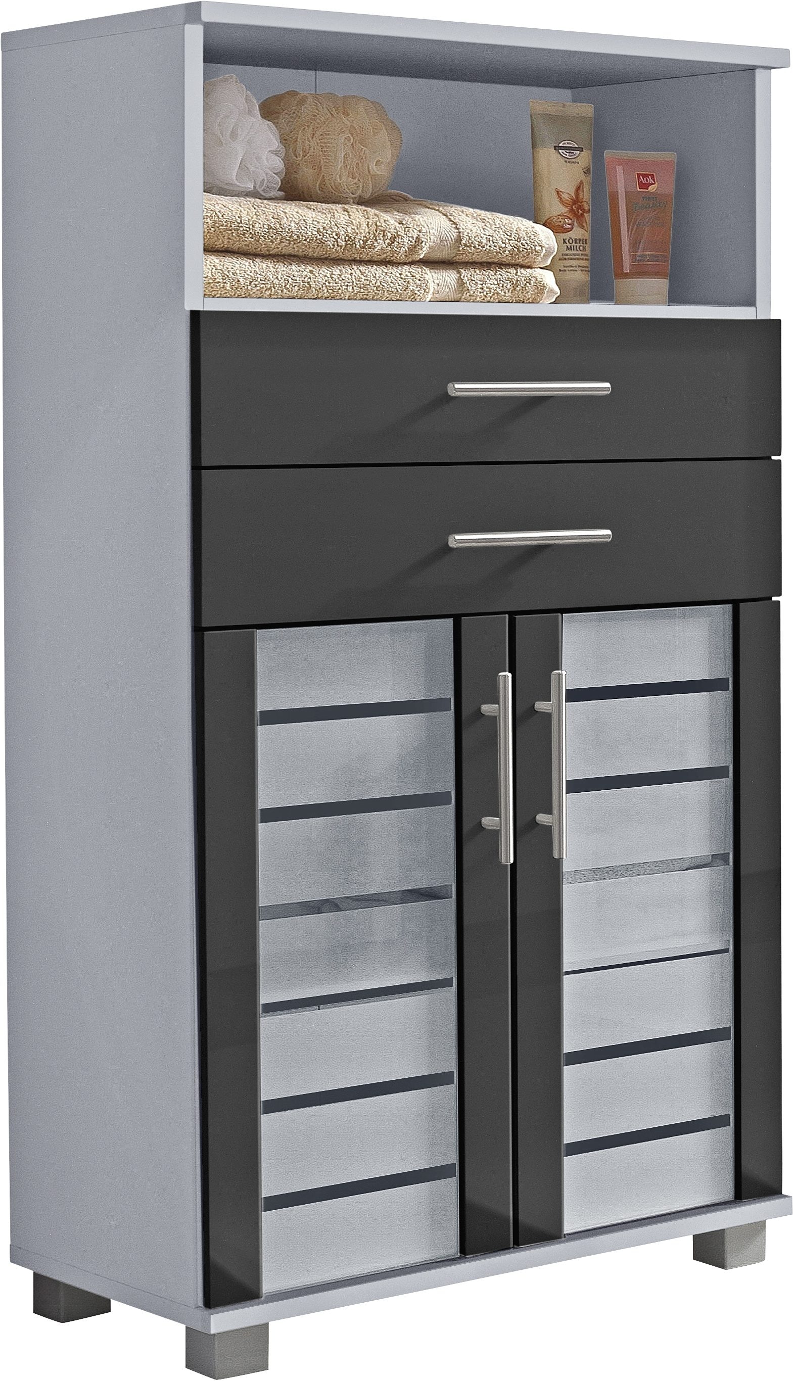 Schildmeyer Midischrank »Nikosia«, Breite 60 cm, mit Glastüren, 2 Schubladen, MDF-Fronten, Metallgriffe