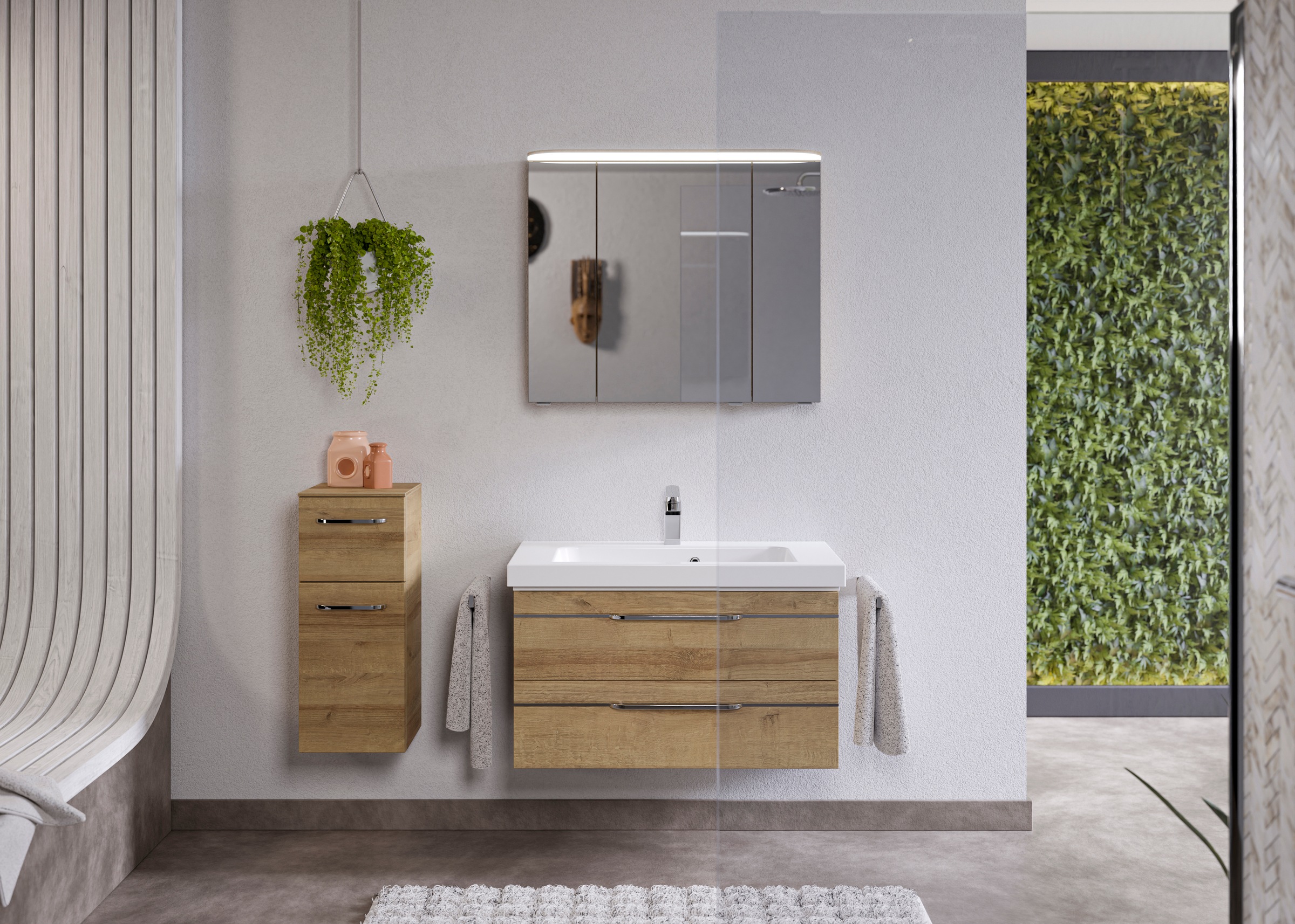 Saphir Badmöbel-Set »Balto Sprint 3-teilig, Mineralmarmor-Waschtisch mit LED-Spiegelschrank«, (4 St.), Badezimmer Set mit Unterschrank inkl Türdämpfer, 4 Türen, 3 Schubladen