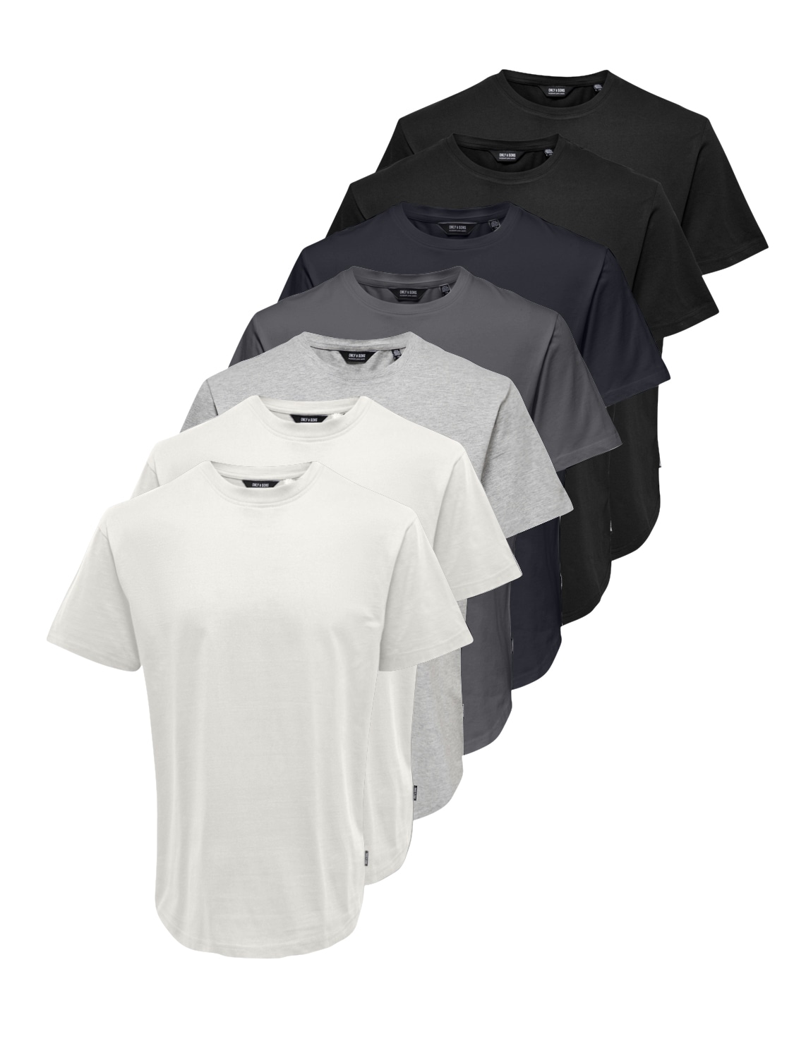 ONLY & SONS Rundhalsshirt "ONSMATT LONGY SS TEE 7-PACK" Packung, 7 tlg. Baumwolle, relaxed fit, lang geschnitten