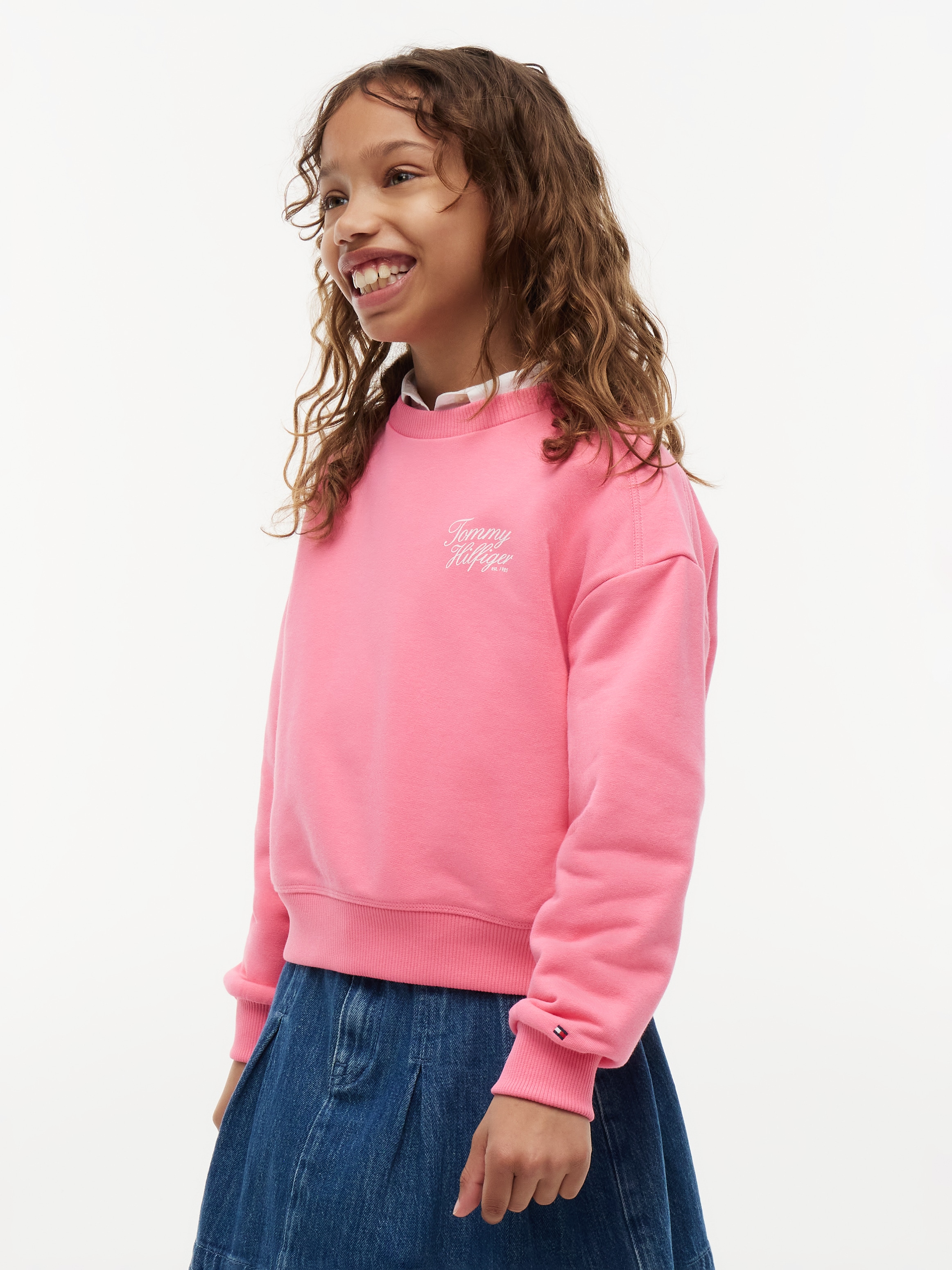 Tommy Hilfiger Sweatshirt "TOMMY SCRIPT PRINTED SWEATSHIRT", Rundhalsausschnitt, Regular Fit, Kinder bis 16 Jahre