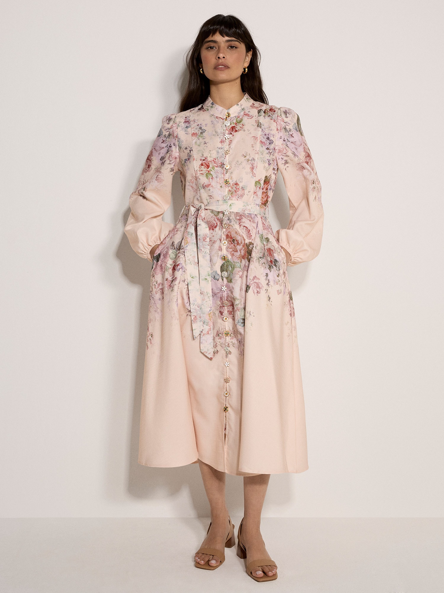 Apricot Midikleid »Midi-Kleid« mit Vintage-Blumenmuster und Zierknöpfen