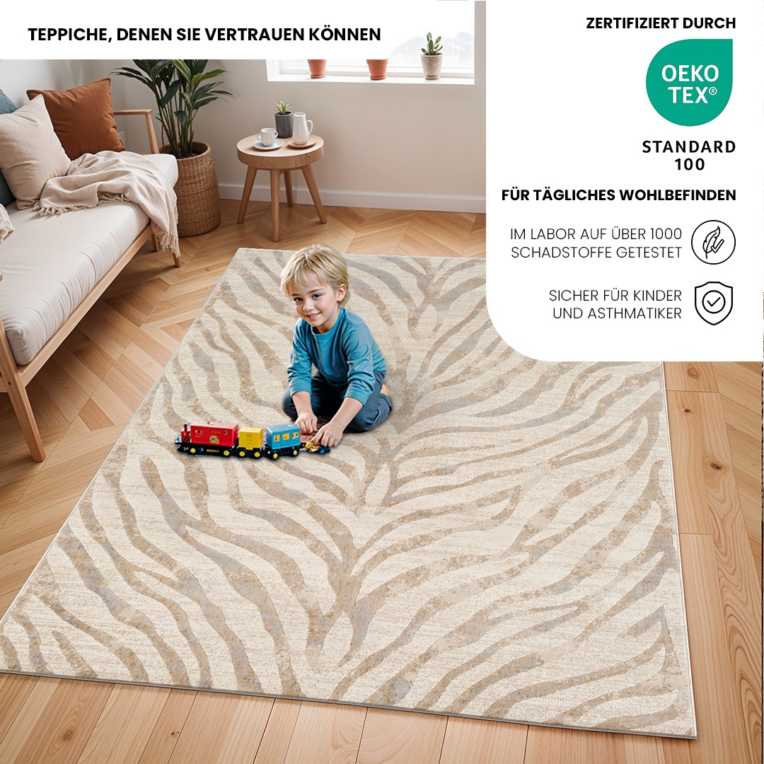 Livabliss Teppich »LUANDA«, rechteckig, 11 mm Höhe, Skandinavischer Teppich, Boho Wohnzimmerteppich/Läufer im Zebra Muster