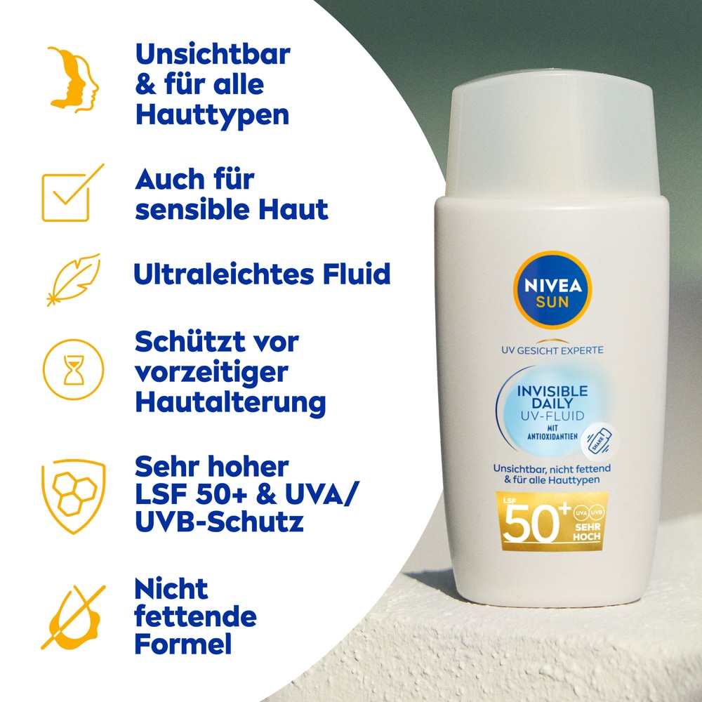 Nivea Sonnenschutzfluid »NIVEA SUN UV Gesicht Experte Invisible Daily UV-Fluid LSF 50+«