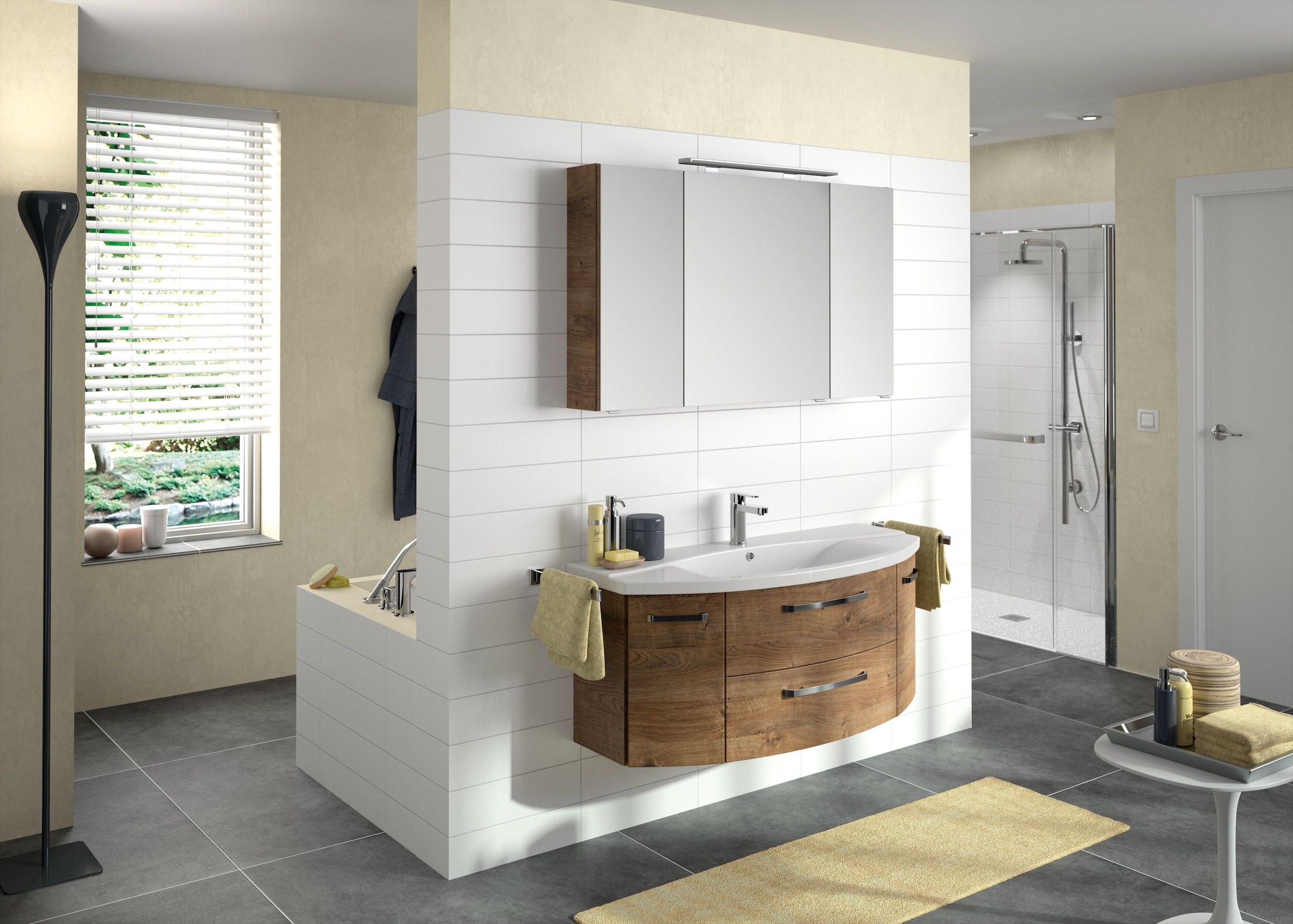 Saphir Badmöbel-Set »Serie 4010 2-teilig Keramik-Waschtisch mit LED-Spiegelschrank«, (Set), Badezimmer Set 120,5 cm breit, inkl. Türdämpfer, 5 Türen, 2 Schubladen